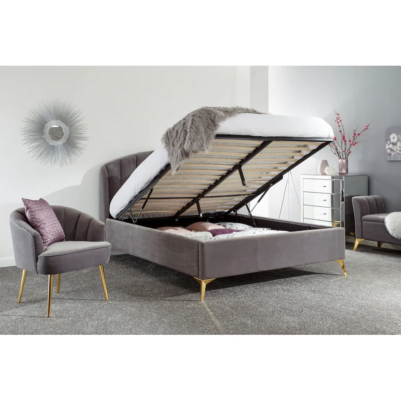 Pettine Double Ottoman Bed Wood & Fabric Grey 5 x 7ft - Image 2