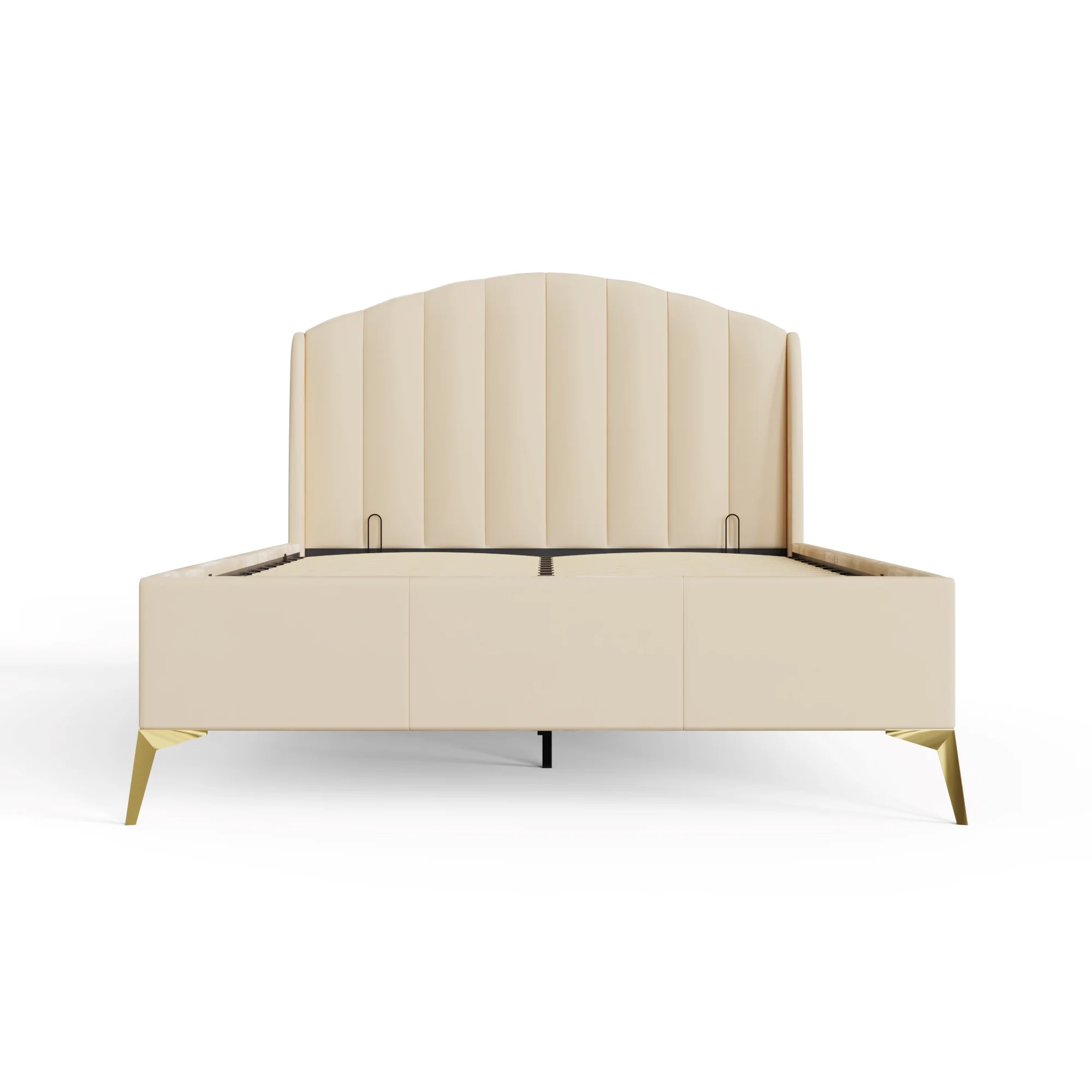Pettine Double Ottoman Bed Wood & Fabric Natural 5 x 7ft - Image 3