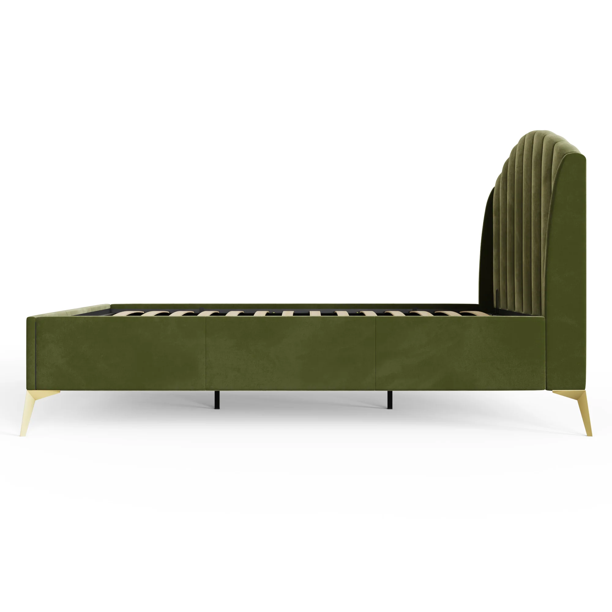Pettine King Size Ottoman Bed Wood & Fabric Green 5 x 7ft - Image 4