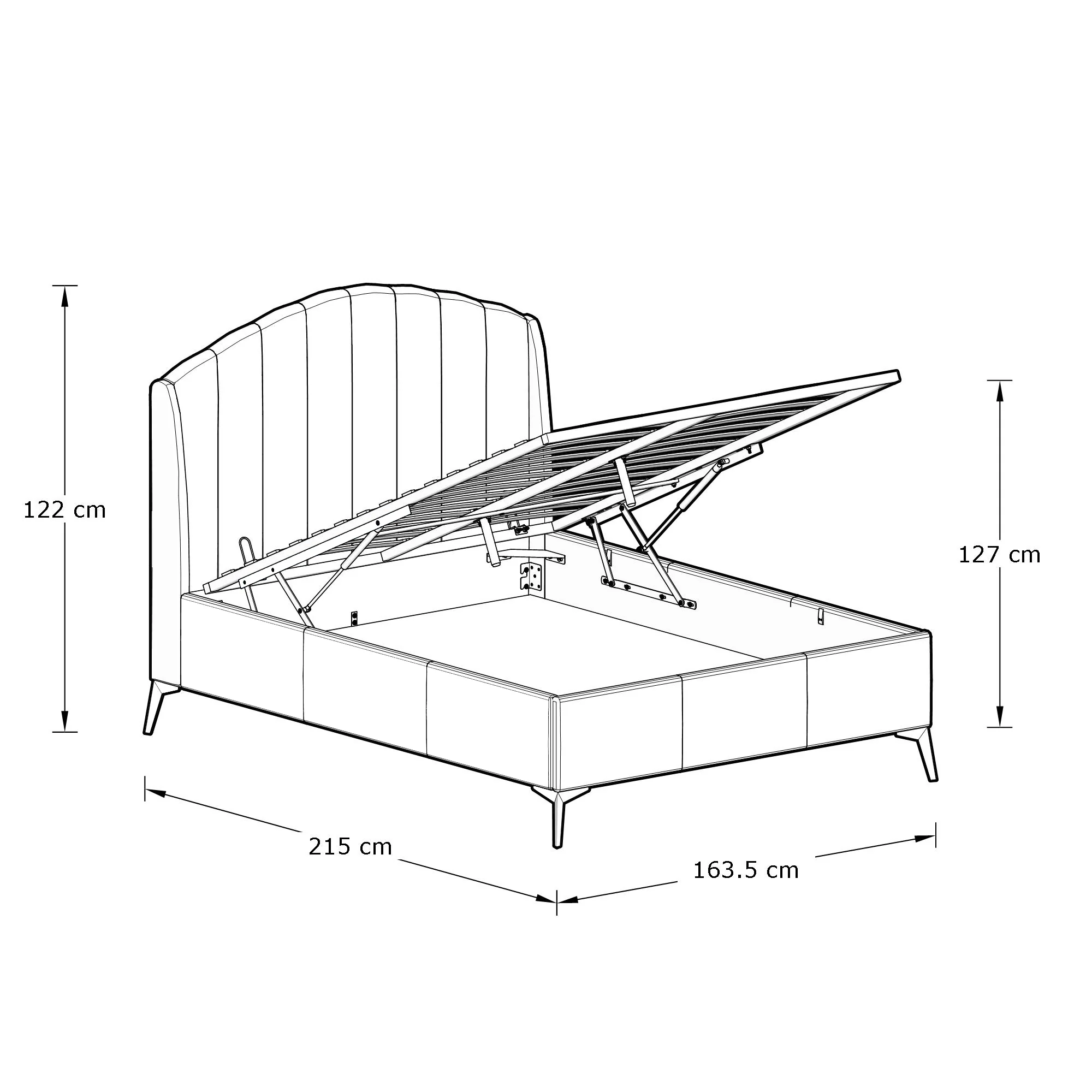 Pettine King Size Ottoman Bed Wood & Fabric Green 5 x 7ft - Image 6