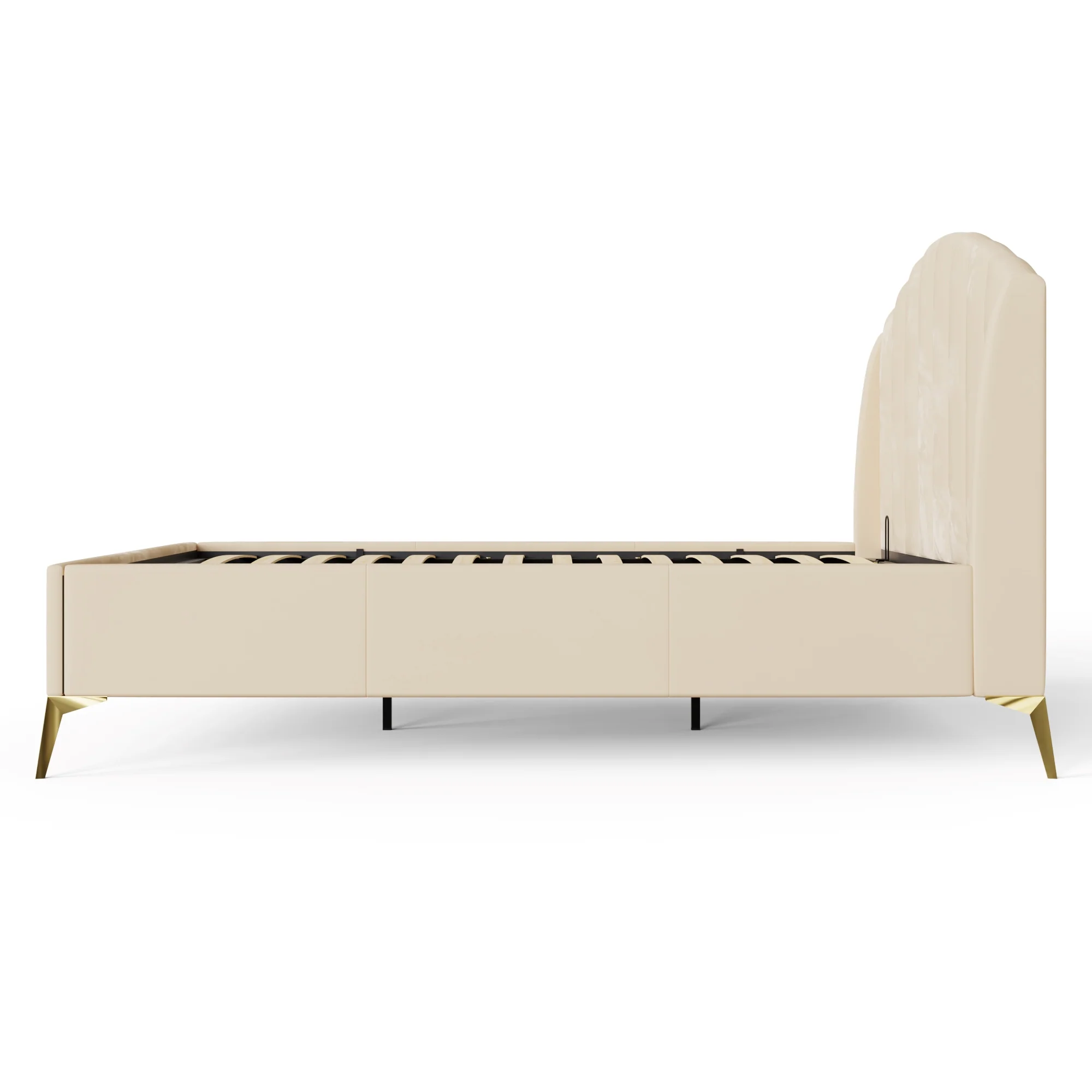 Pettine King Size Ottoman Bed Wood & Fabric Natural 5 x 7ft - Image 4
