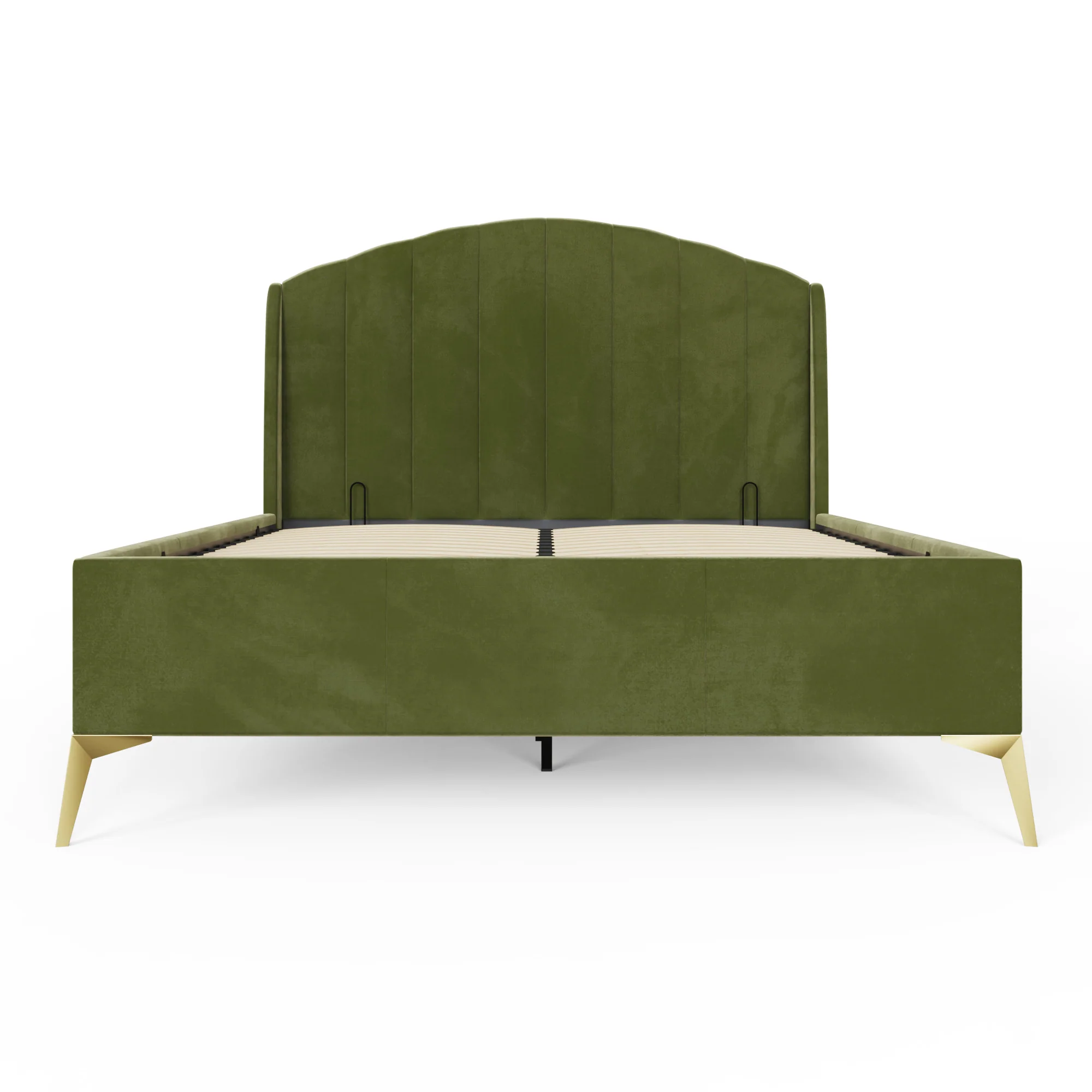 Pettine Double Ottoman Bed Wood & Fabric Green 5 x 7ft - Image 3