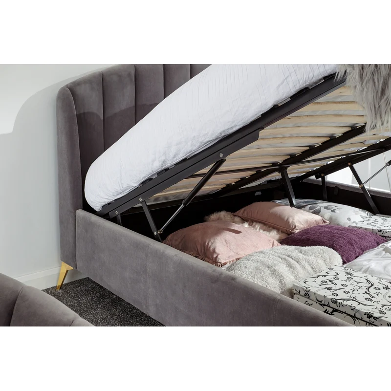 Pettine King Size Ottoman Bed Wood & Fabric Grey 5 x 7ft - Image 3