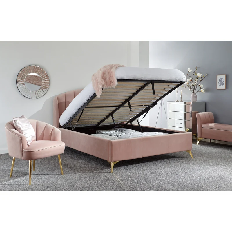 Pettine King Size Ottoman Bed Wood & Fabric Pink 5 x 7ft - Image 2
