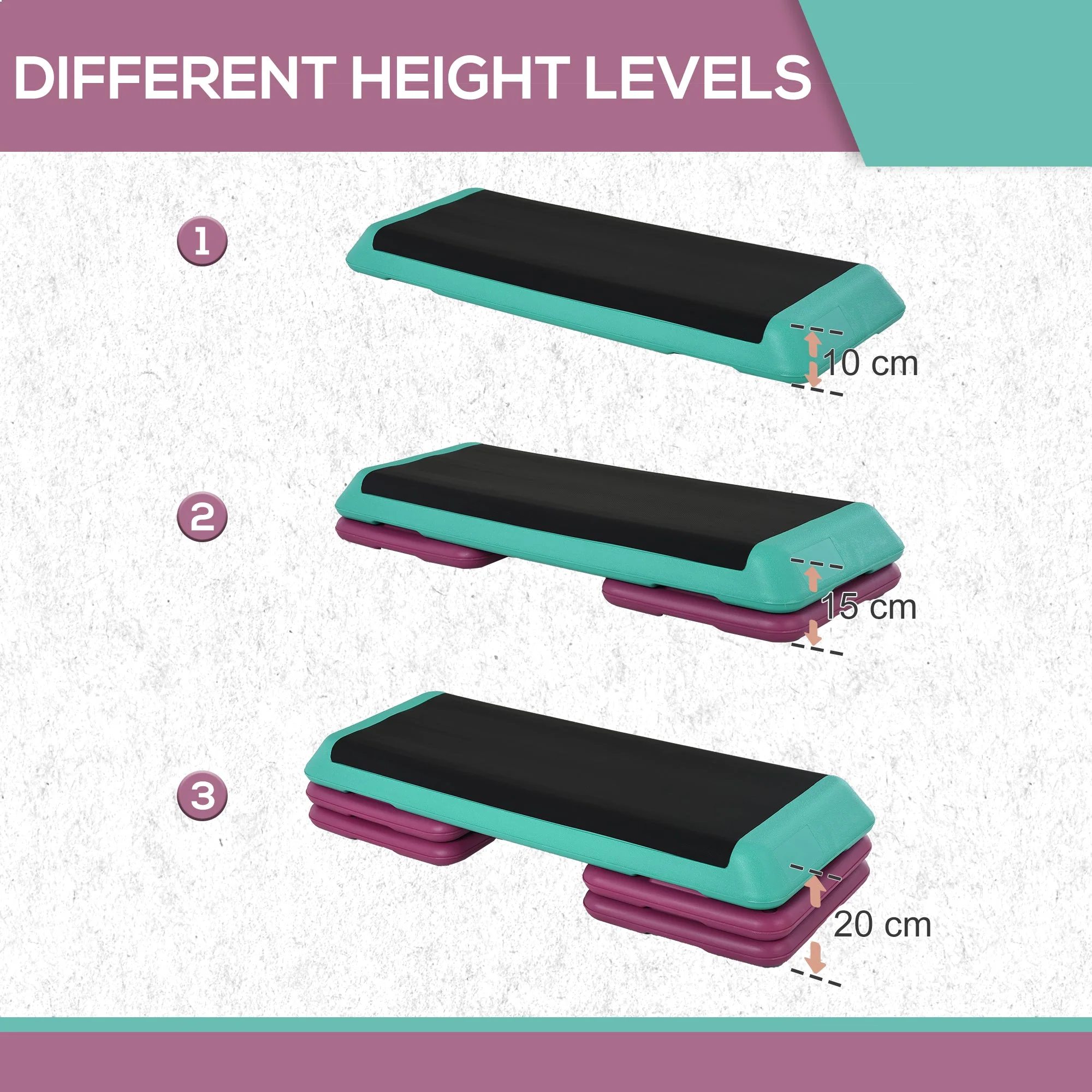 Plastic Adjustable 3-Level Exercise Step Aerobic Stepper Green/Purple - Image 5