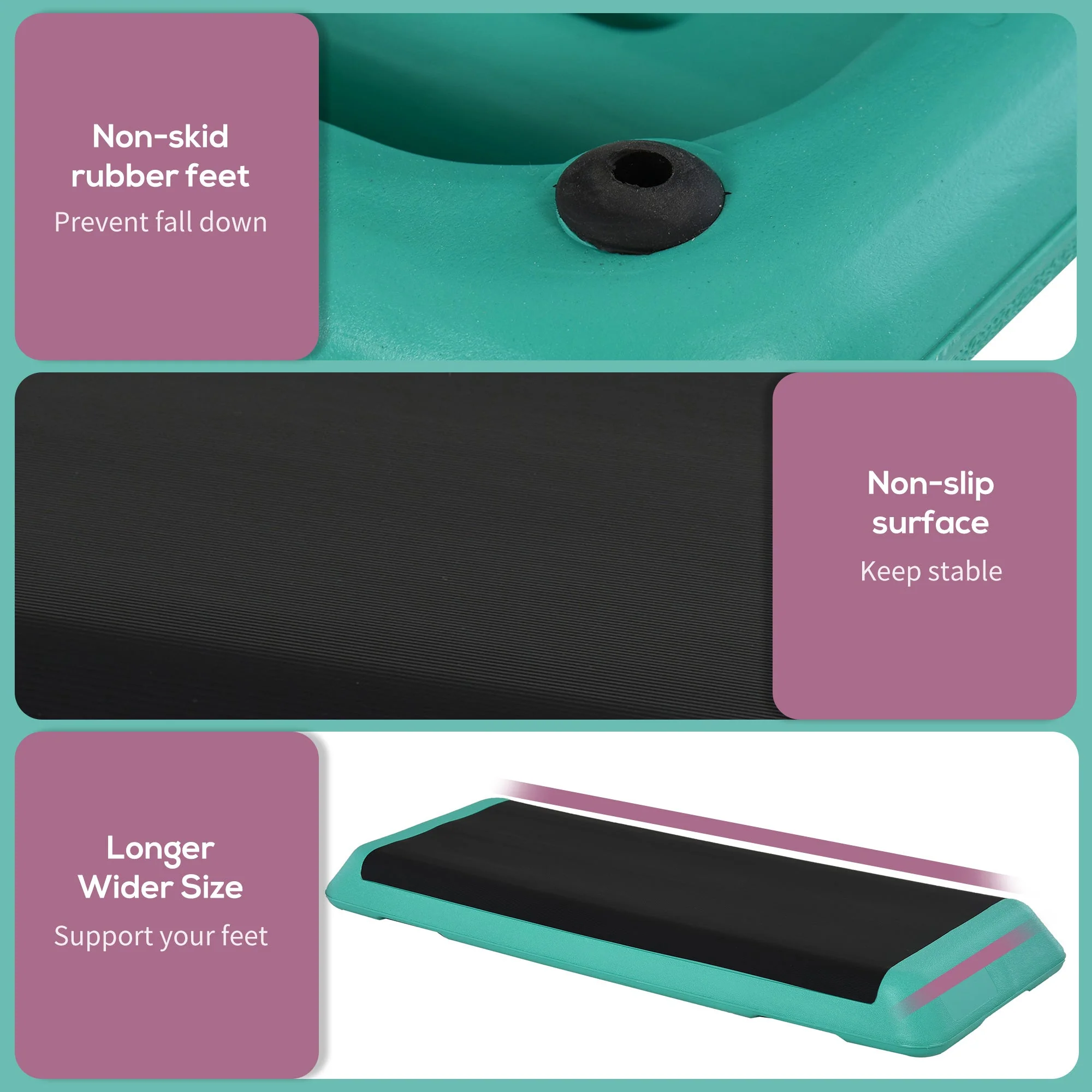 Plastic Adjustable 3-Level Exercise Step Aerobic Stepper Green/Purple - Image 6