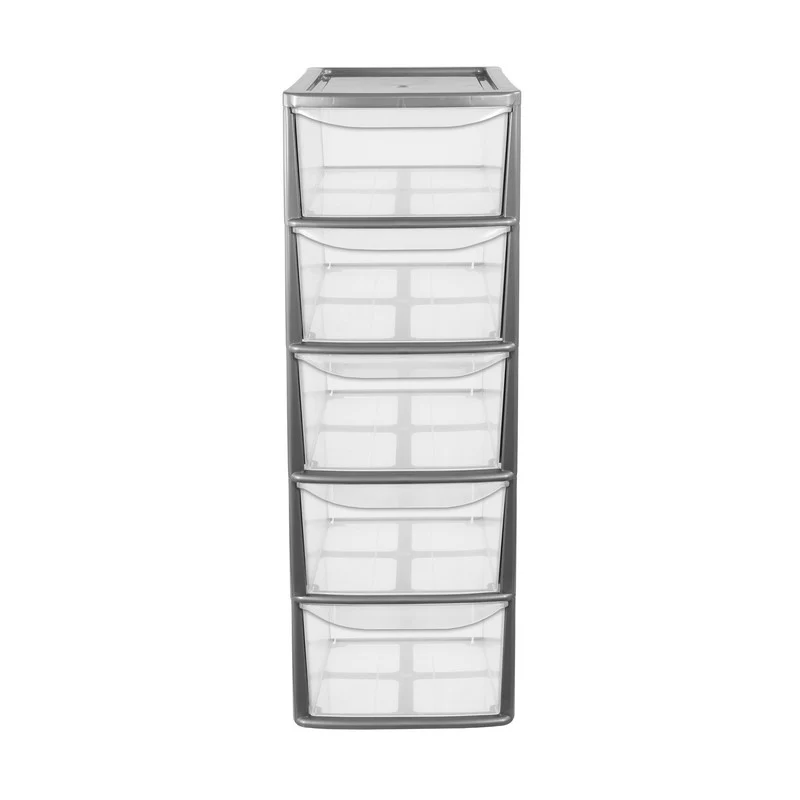 Plastic Storage Unit 5 Drawers 55 Litres Large - Silver & Clear by Thumbs Up Bury - Image 2
