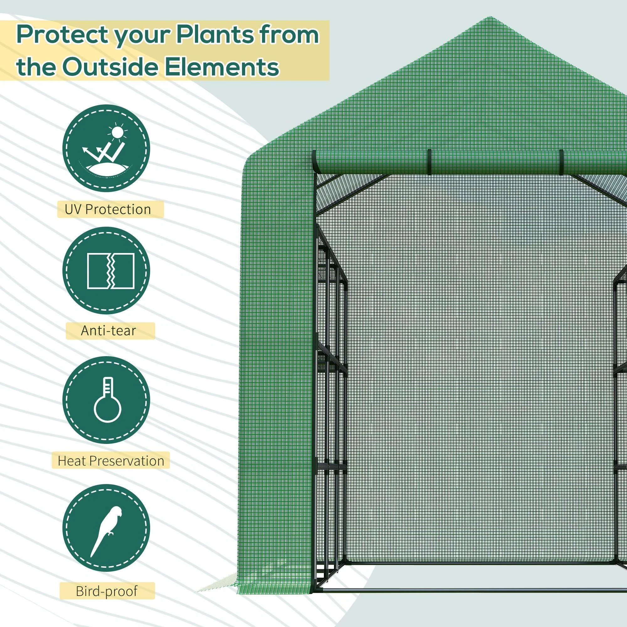 Poly Tunnel Steeple Walk in Garden Greenhouse with Removable Cover Shelves - Green 244 x 180 x 210cm - Image 4