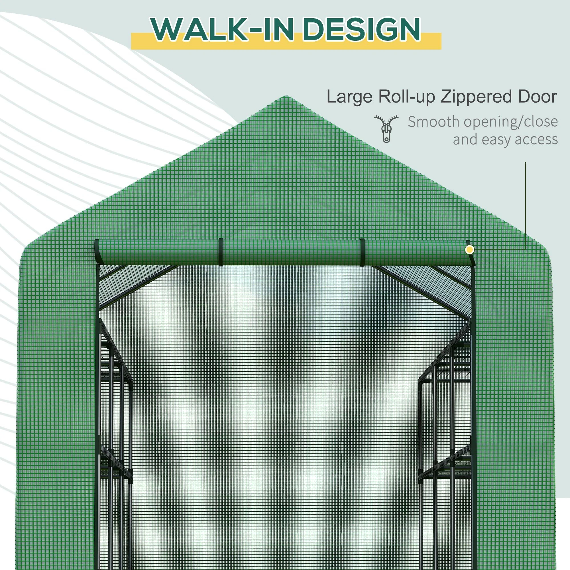 Poly Tunnel Steeple Walk in Garden Greenhouse with Removable Cover Shelves - Green 244 x 180 x 210cm - Image 5