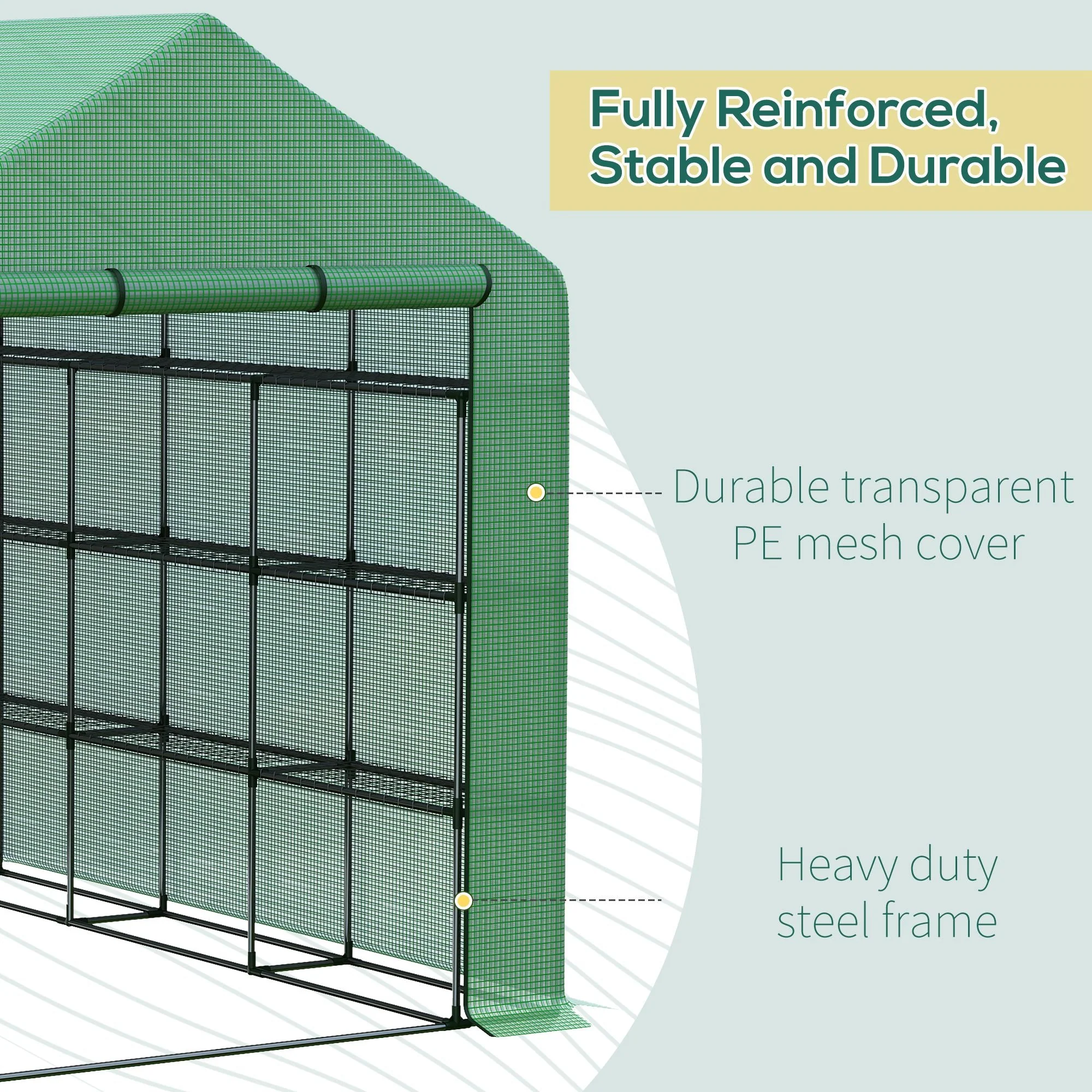 Poly Tunnel Steeple Walk in Garden Greenhouse with Removable Cover Shelves - Green 244 x 180 x 210cm - Image 6