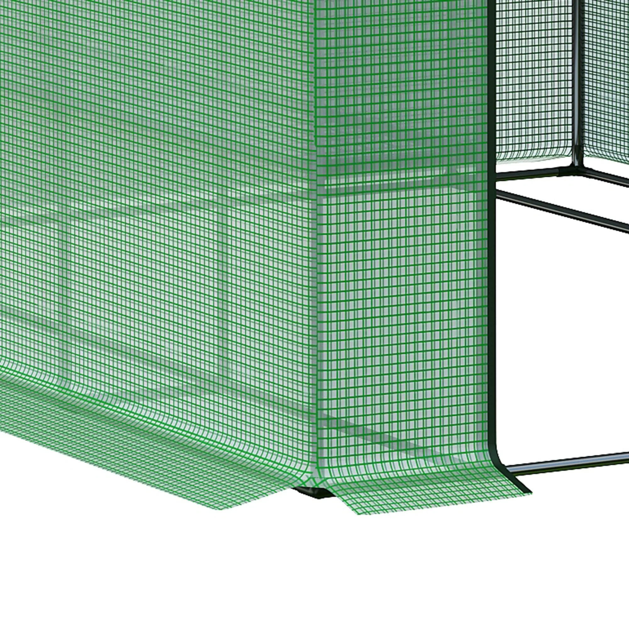 Poly Tunnel Steeple Walk in Garden Greenhouse with Removable Cover Shelves - Green 244 x 180 x 210cm - Image 9