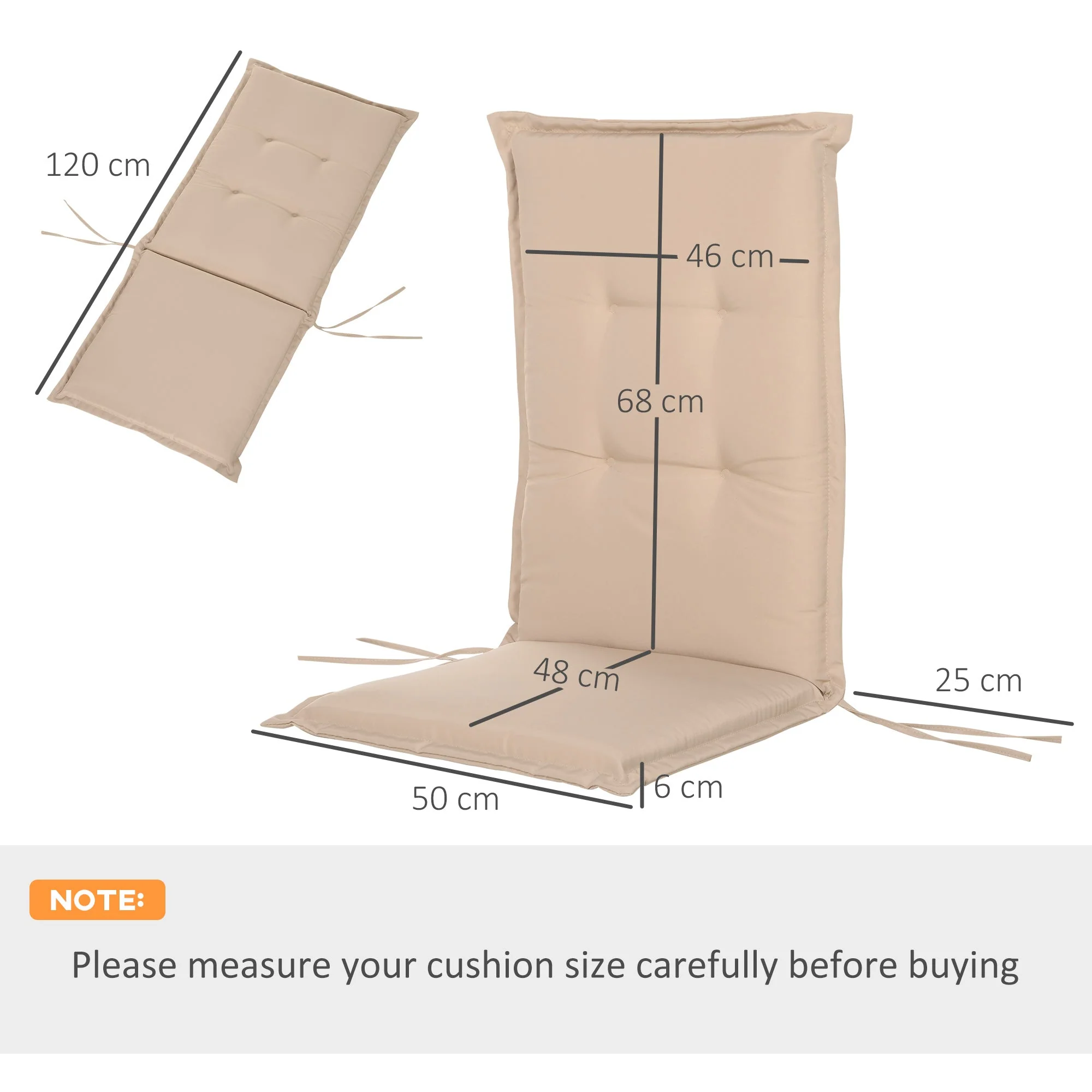 Polyester High Back Outdoor Garden Chair Replacement Cushion Beige - Image 3