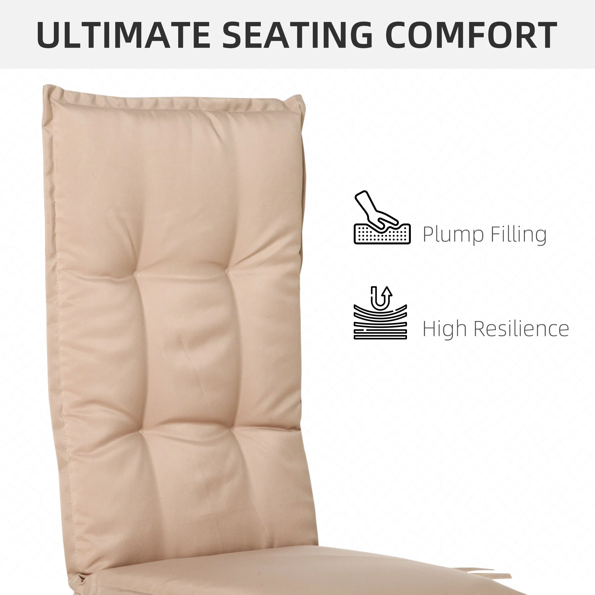 Polyester High Back Outdoor Garden Chair Replacement Cushion Beige - Image 4