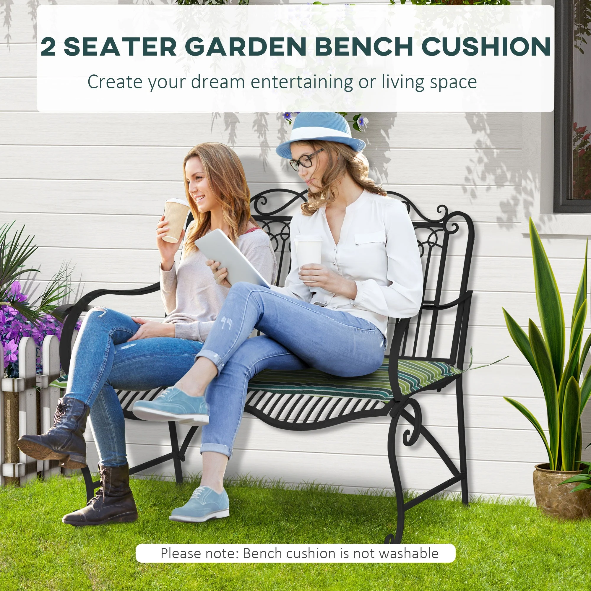 Polyester Set Of 2 Swing Chair Cushion Green Stripes - Image 4