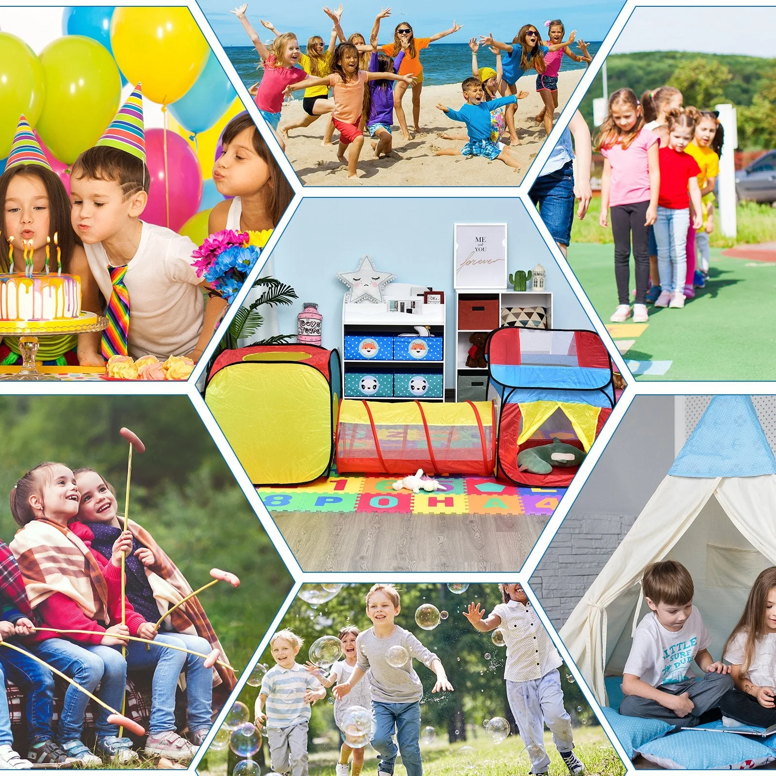Pop Up House Tent Toddler Polyester 3 in 1 Play Tunnel Multi-Colour - Image 4