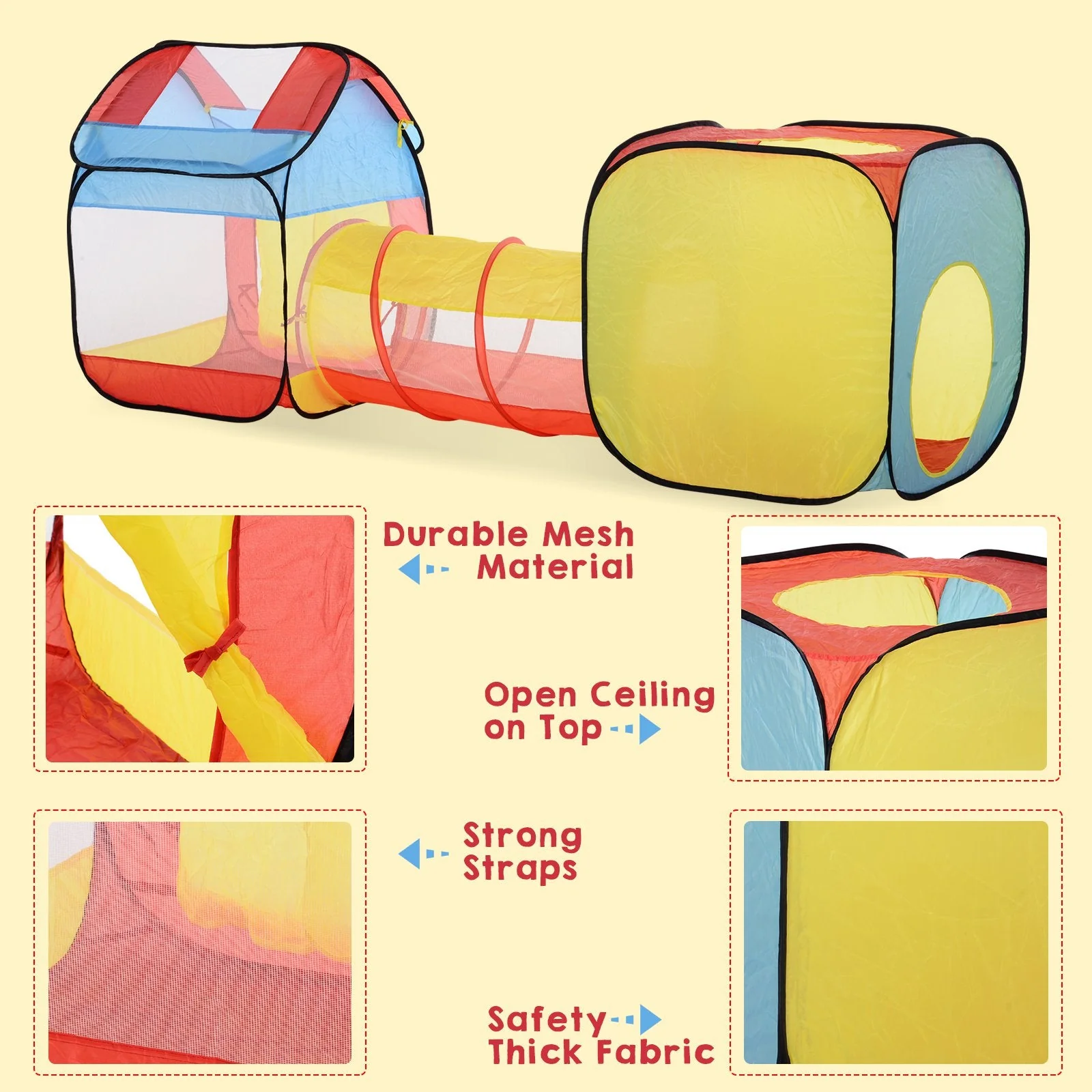 Pop Up House Tent Toddler Polyester 3 in 1 Play Tunnel Multi-Colour - Image 5