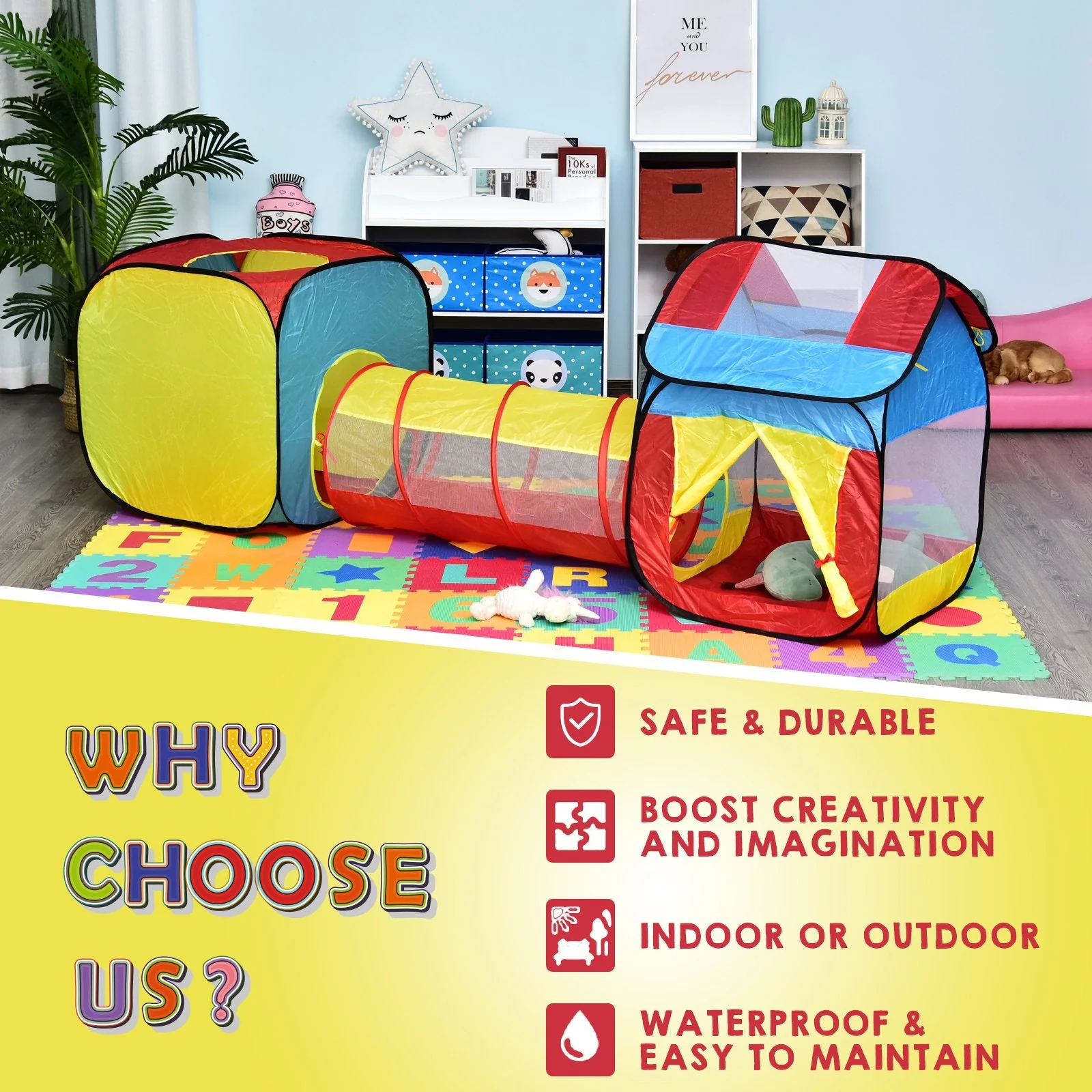 Pop Up House Tent Toddler Polyester 3 in 1 Play Tunnel Multi-Colour - Image 6