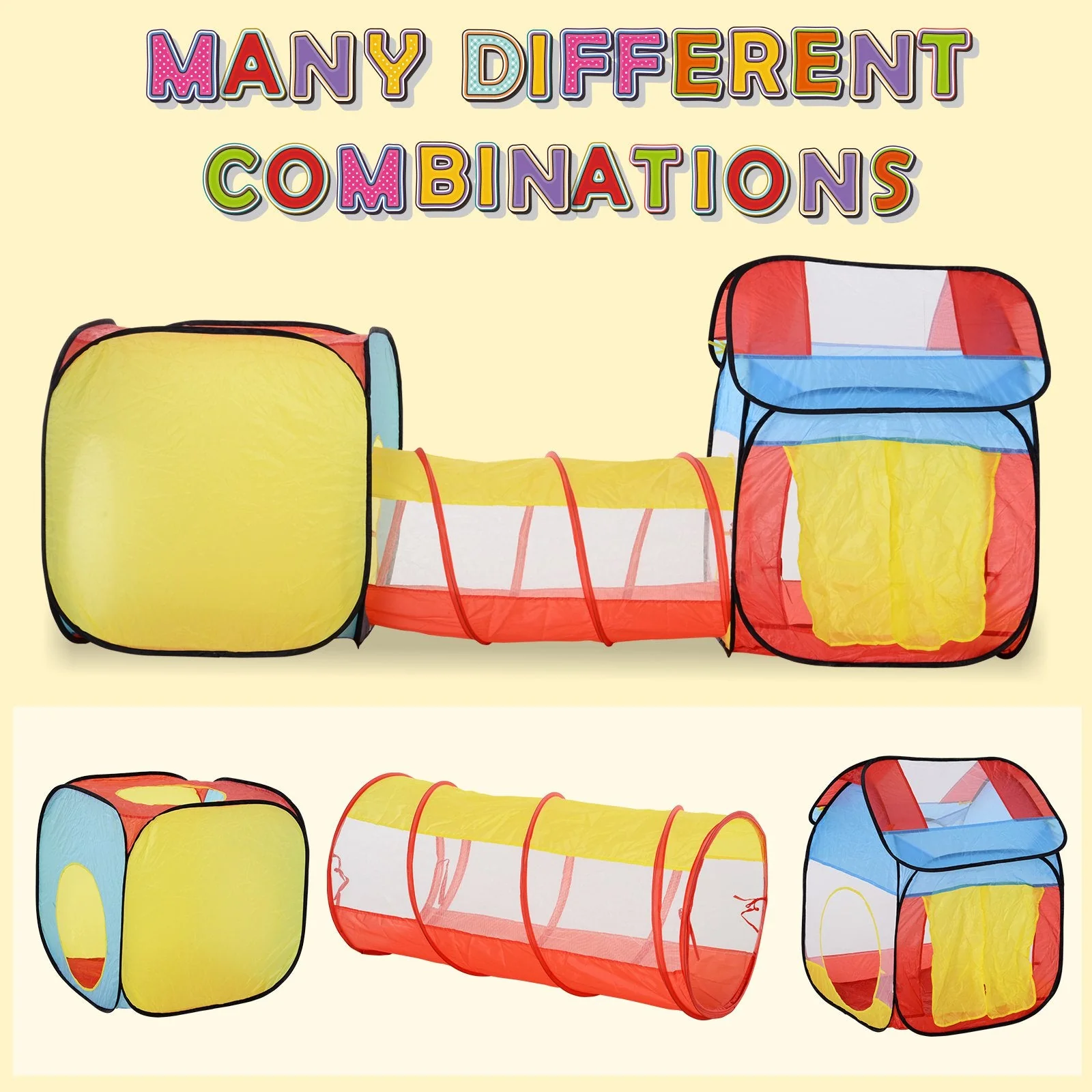 Pop Up House Tent Toddler Polyester 3 in 1 Play Tunnel Multi-Colour - Image 7