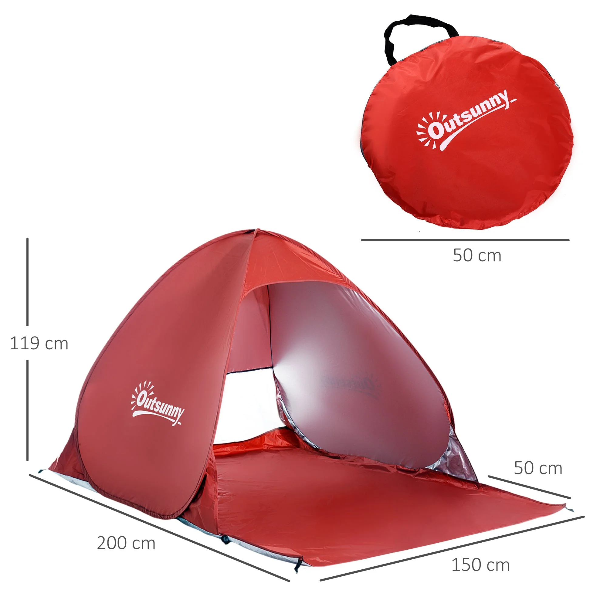 Pop-up Portable Beach Tent-Red - Image 3