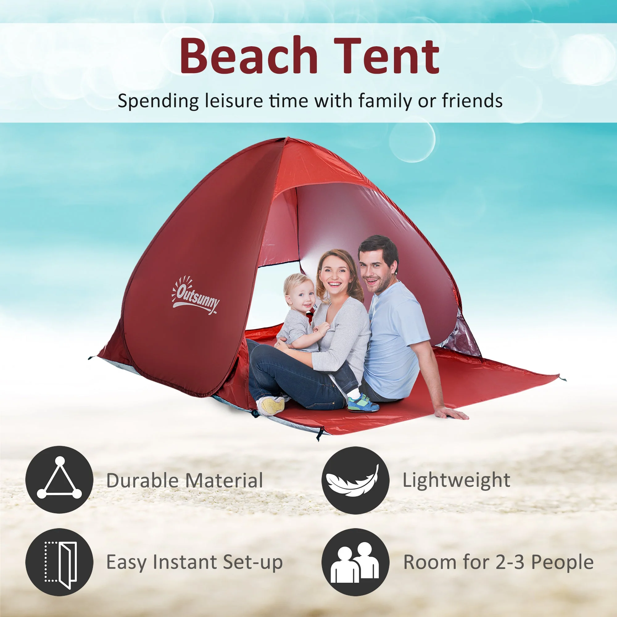 Pop-up Portable Beach Tent-Red - Image 4