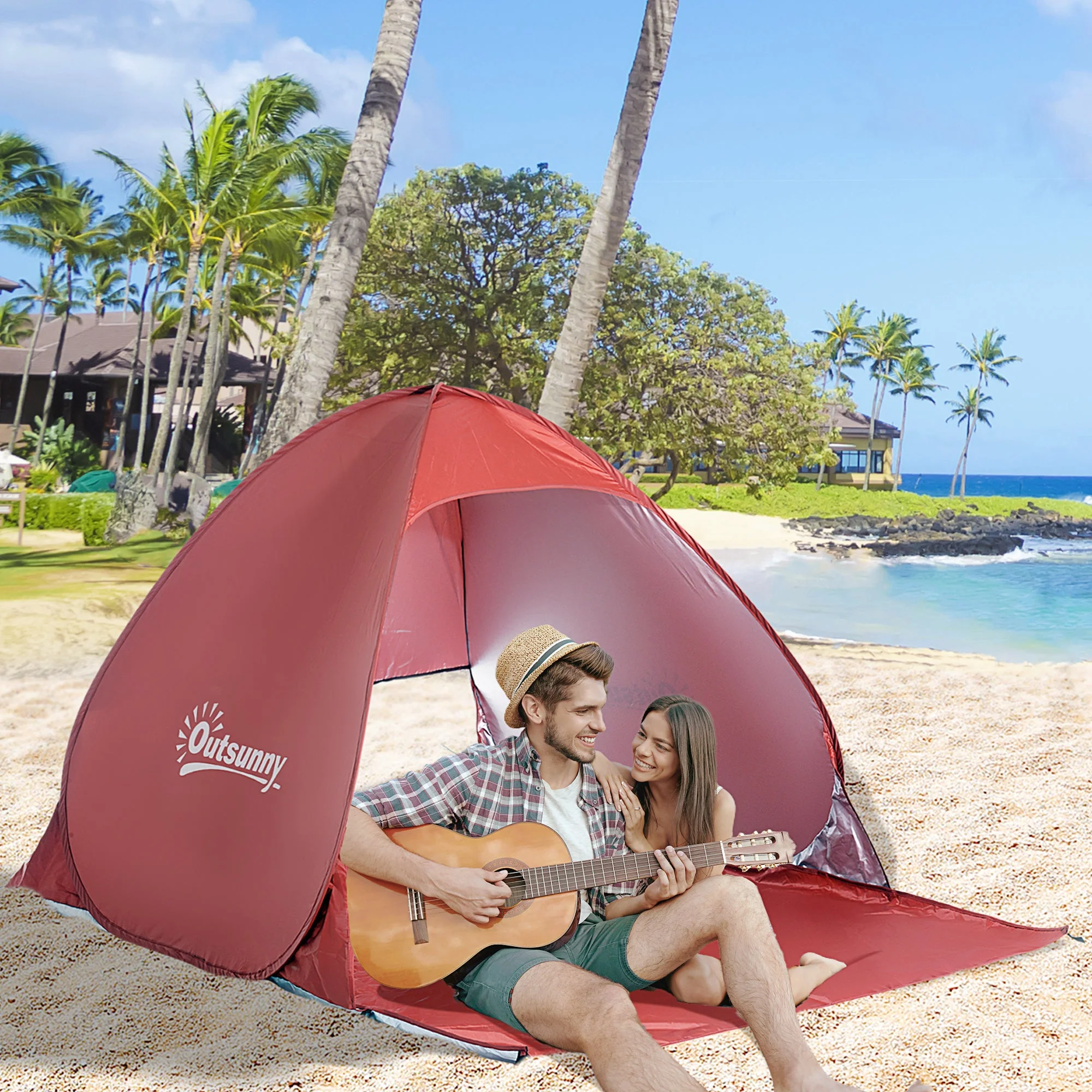 Pop-up Portable Beach Tent-Red - Image 9