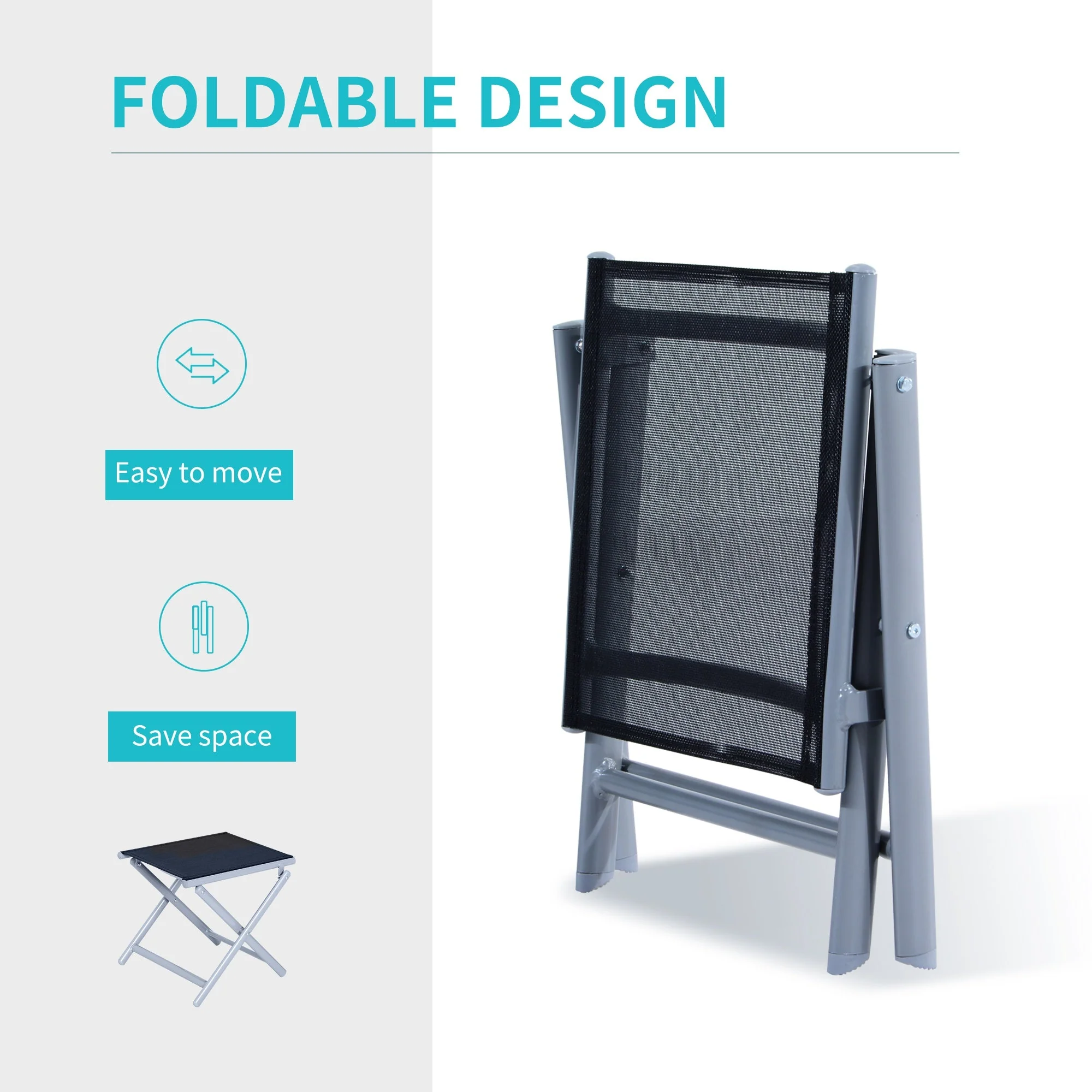 Portable Aluminum Textoline Chair-Black - Image 3