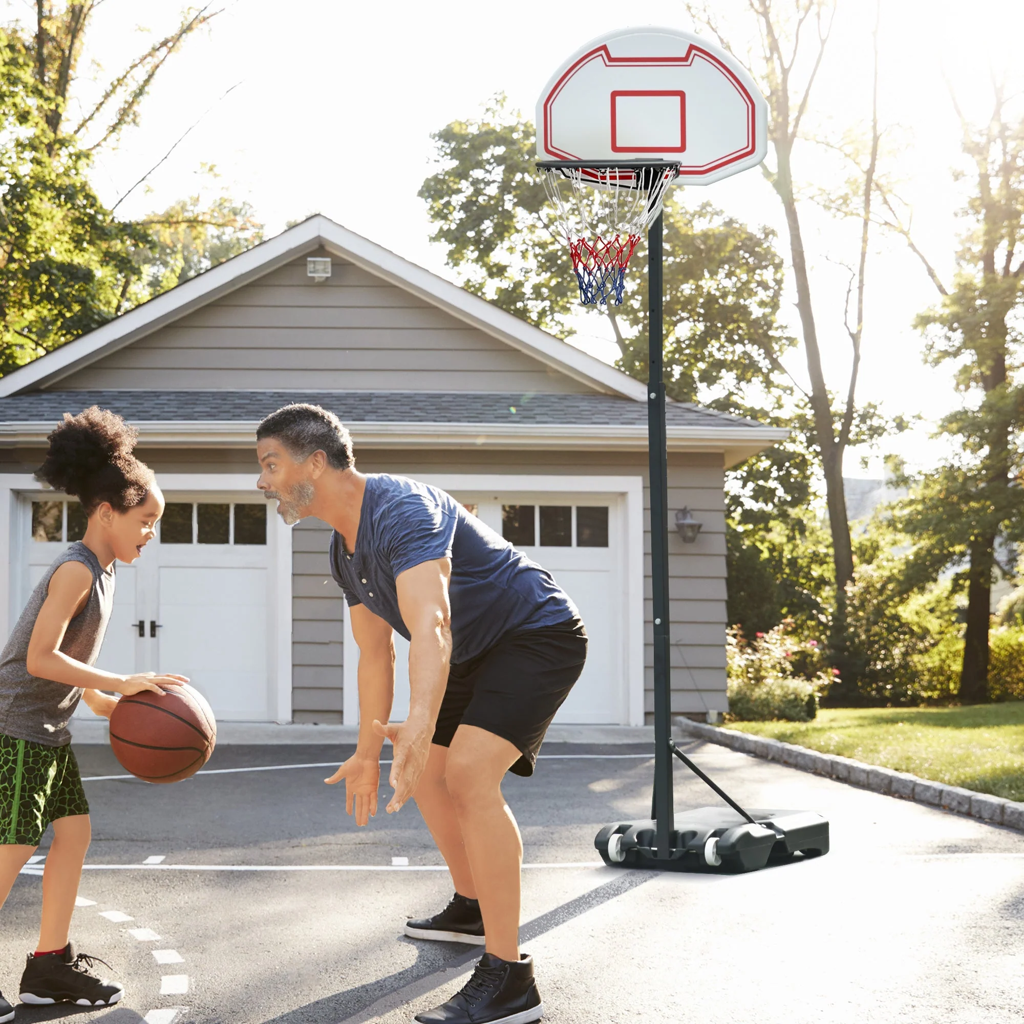 Portable Basketball Stand Net Hoop W/ Wheels-Black/White - Image 2