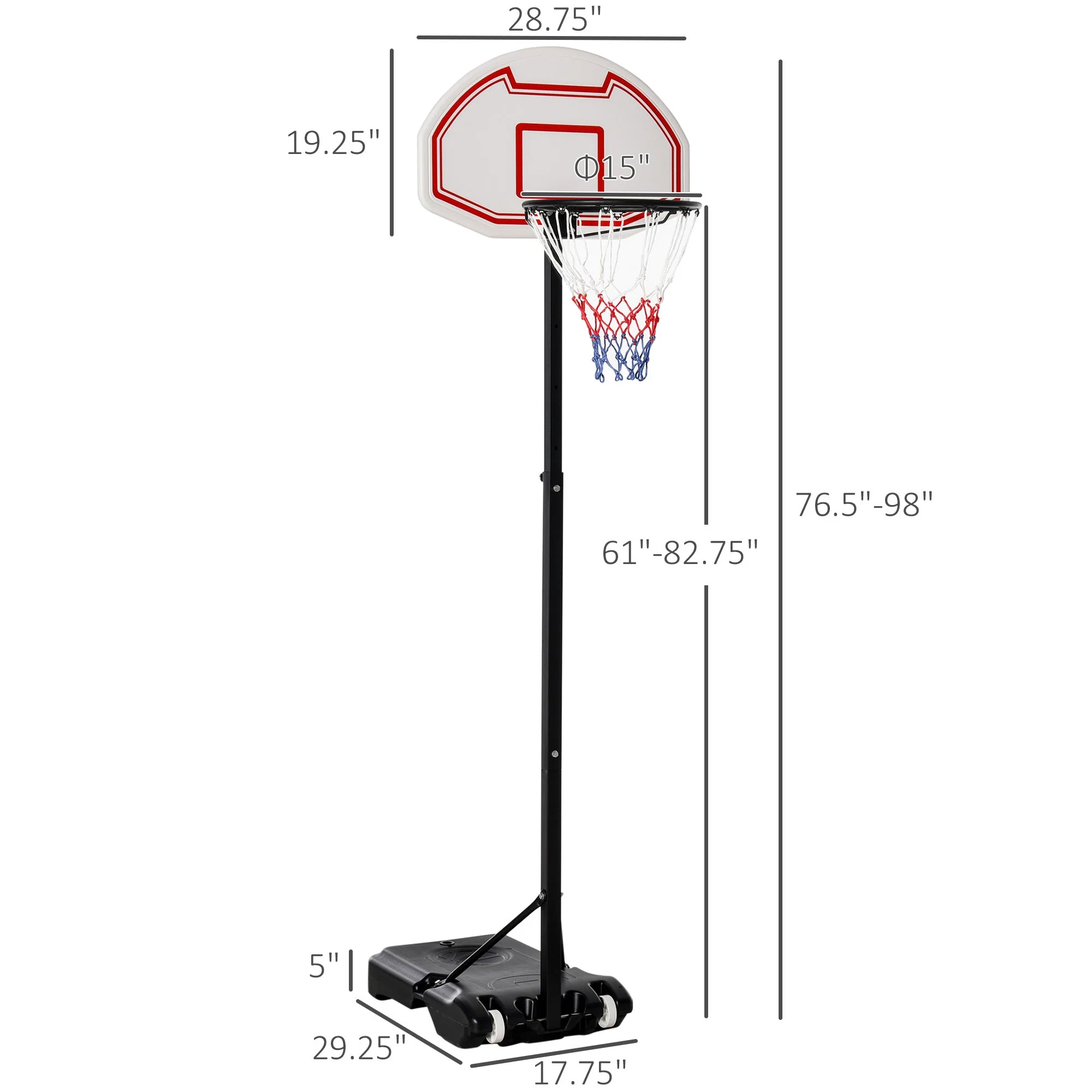 Portable Basketball Stand Net Hoop W/ Wheels-Black/White - Image 3