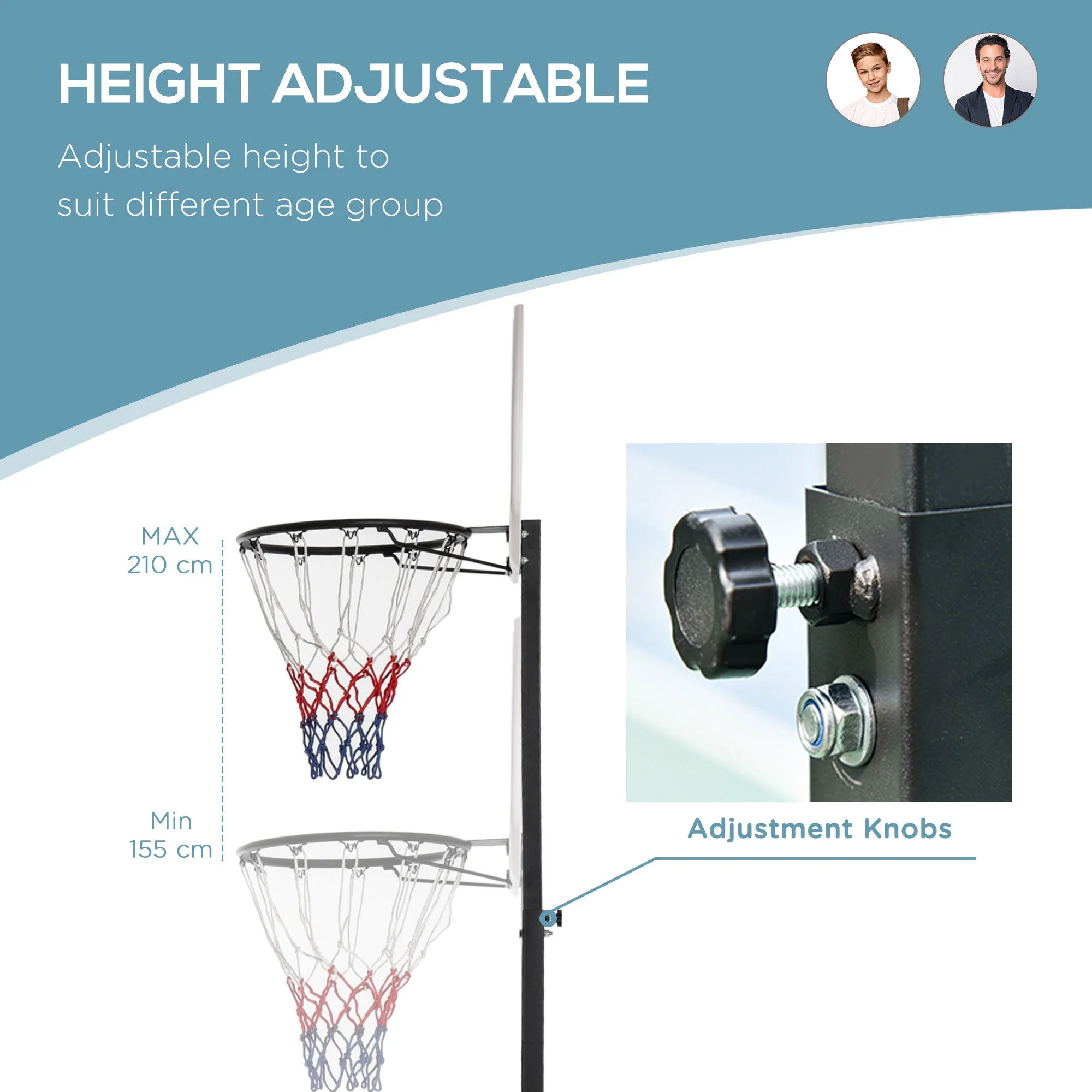 Portable Basketball Stand Net Hoop W/ Wheels-Black/White - Image 4