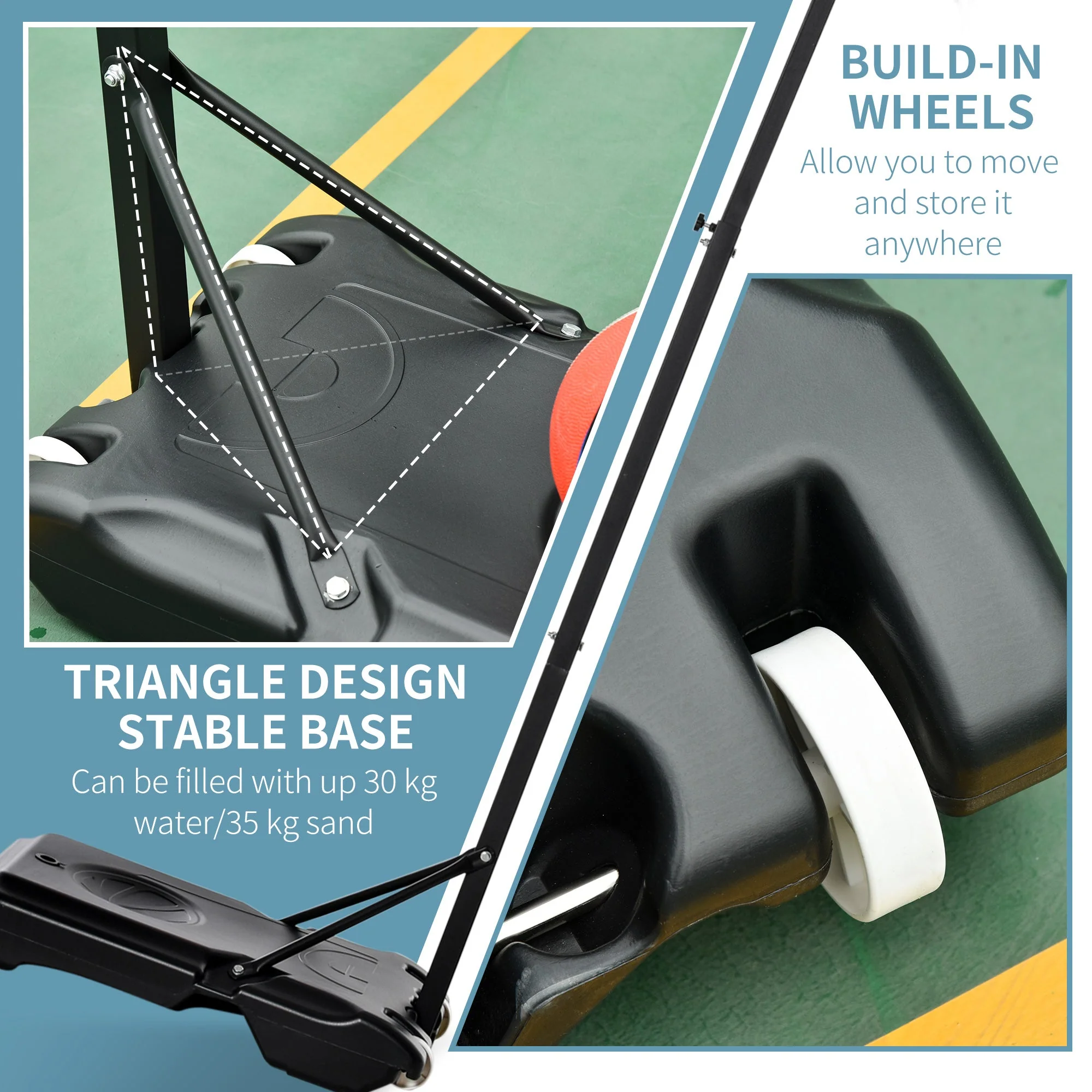 Portable Basketball Stand Net Hoop W/ Wheels-Black/White - Image 5