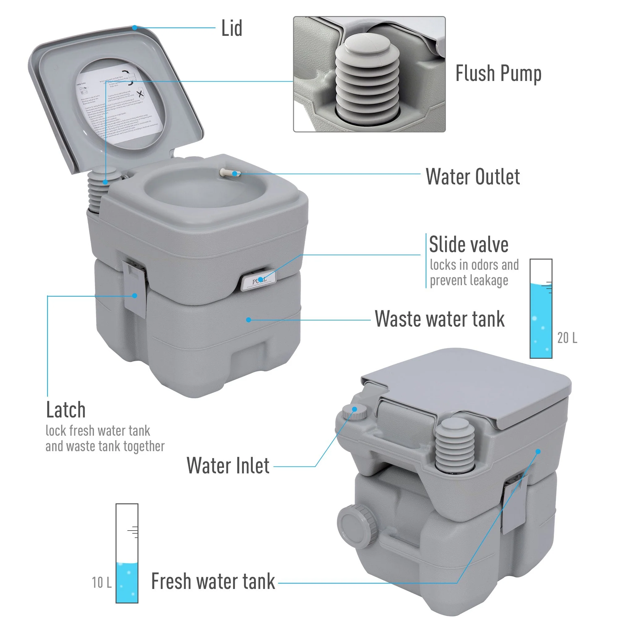 Portable Camping Toilet Potty Mobile Toilet-Grey - Image 4