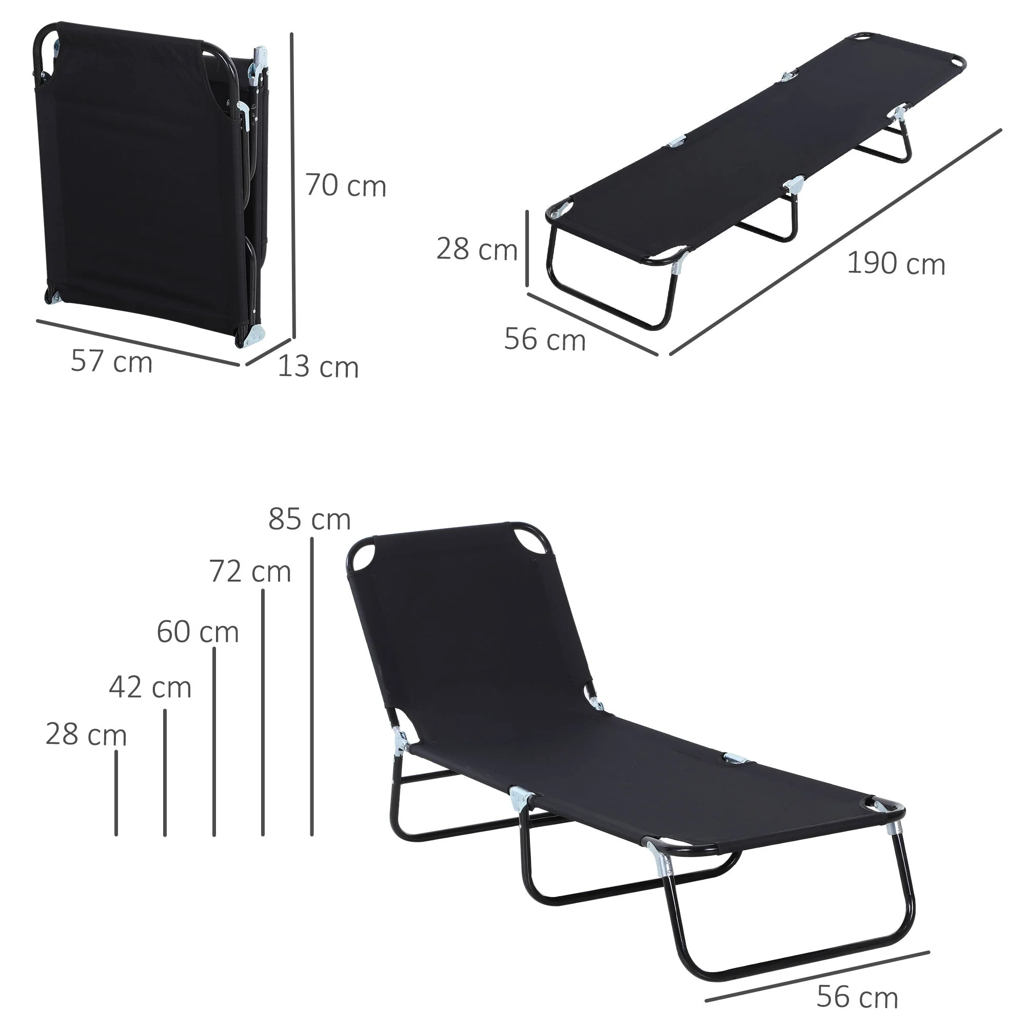 Portable Folding Sun Lounger With 5-Position Adjustable Backrest Relaxer Recliner with Lightweight Frame Great for Pool or Sun Bathing - Image 3