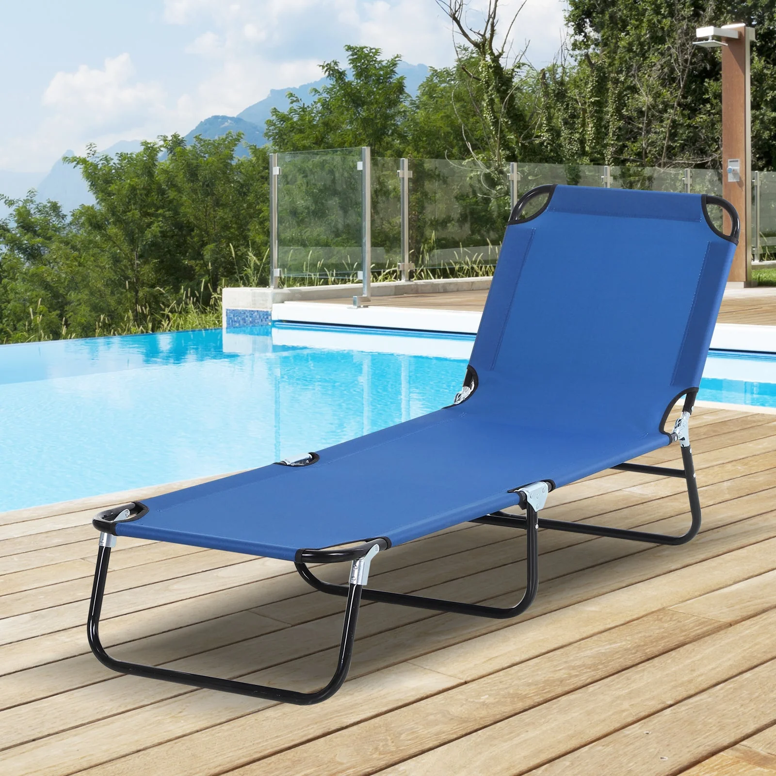 Portable Folding Sun Lounger With 5-Position Adjustable Backrest Relaxer Recliner with Lightweight Frame Great for Pool or Sun Bathing Blue - Image 2
