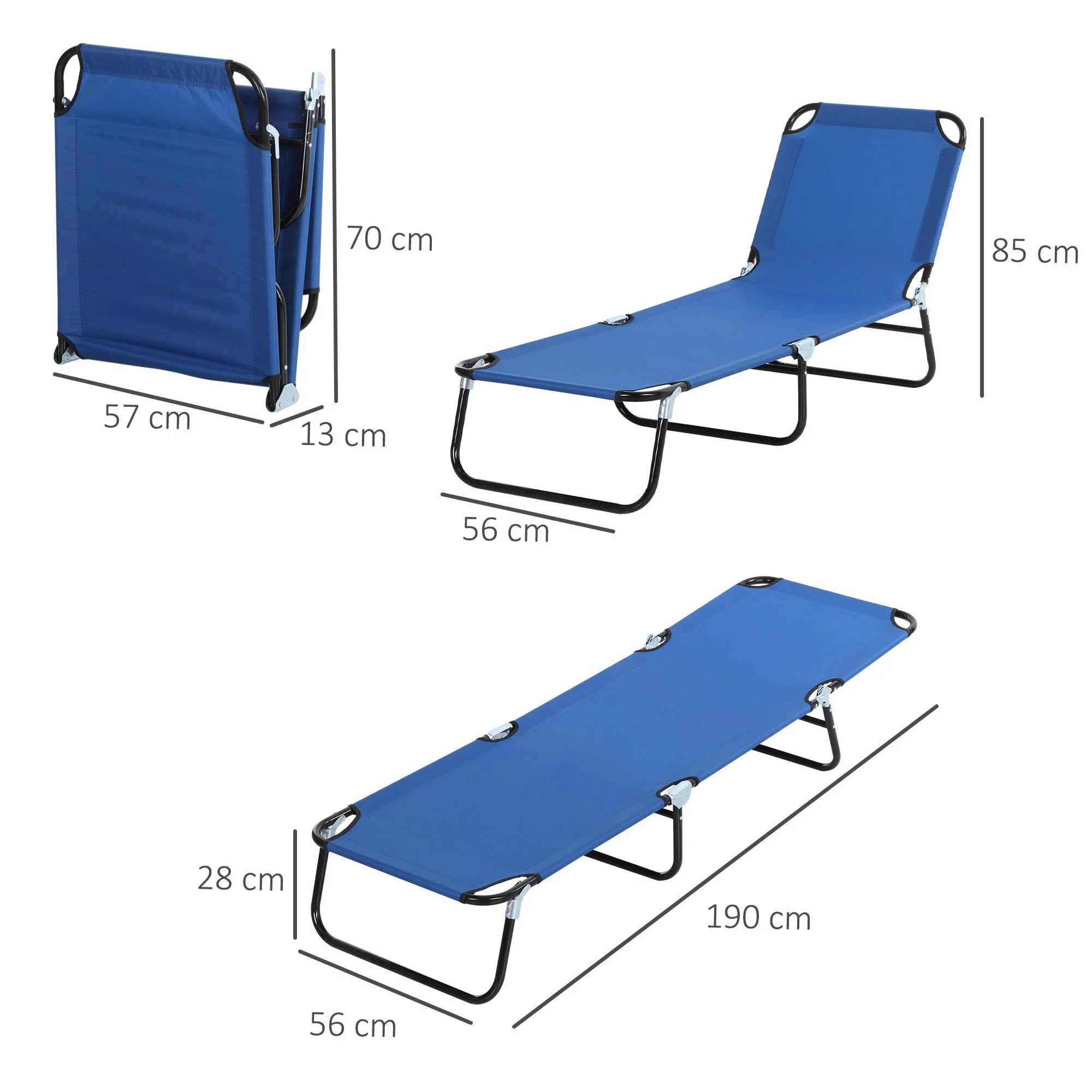 Portable Folding Sun Lounger With 5-Position Adjustable Backrest Relaxer Recliner with Lightweight Frame Great for Pool or Sun Bathing Blue - Image 3