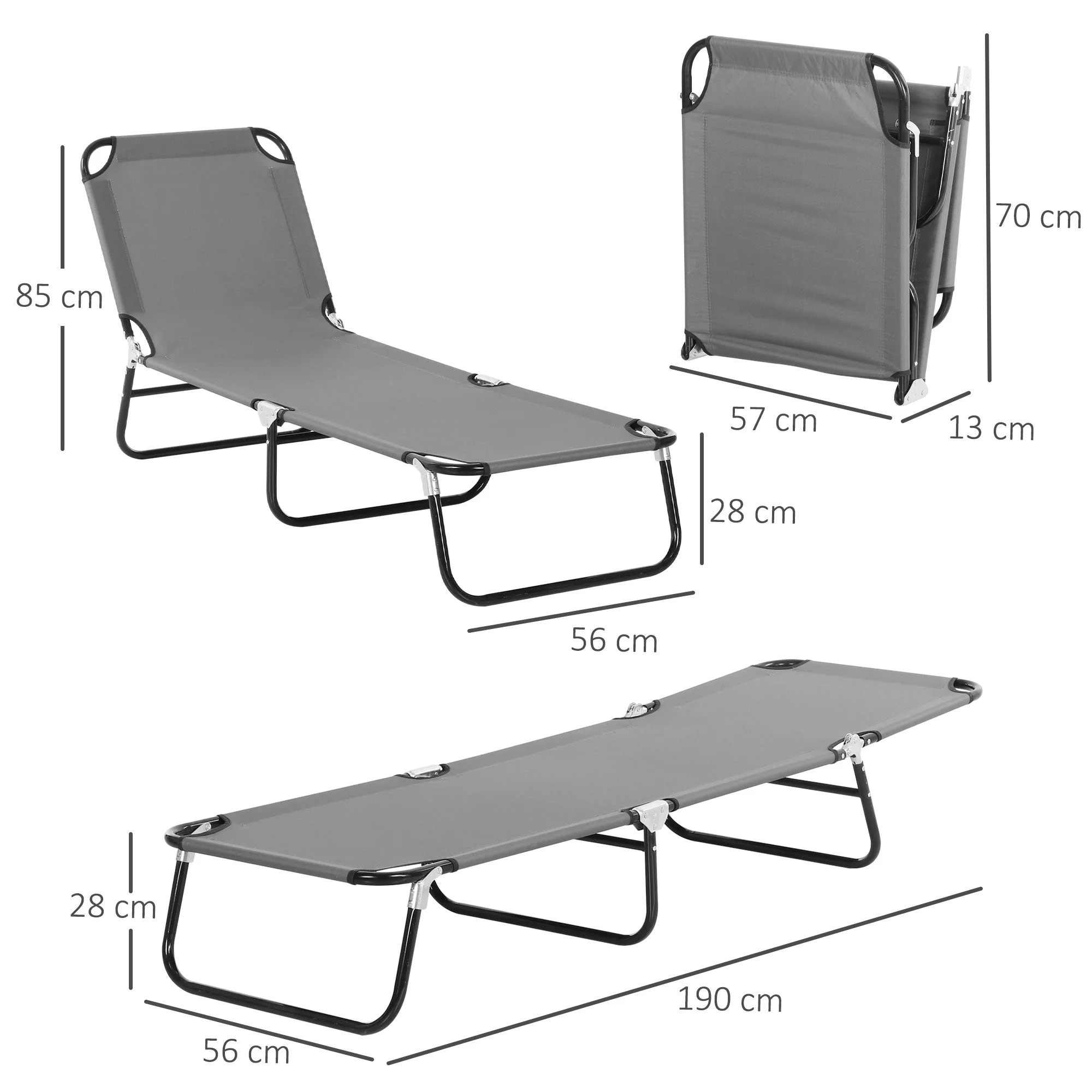 Portable Folding Sun Lounger With 5-Position Adjustable Backrest Relaxer Recliner with Lightweight Frame Great for Pool or Sun Bathing Grey - Image 3