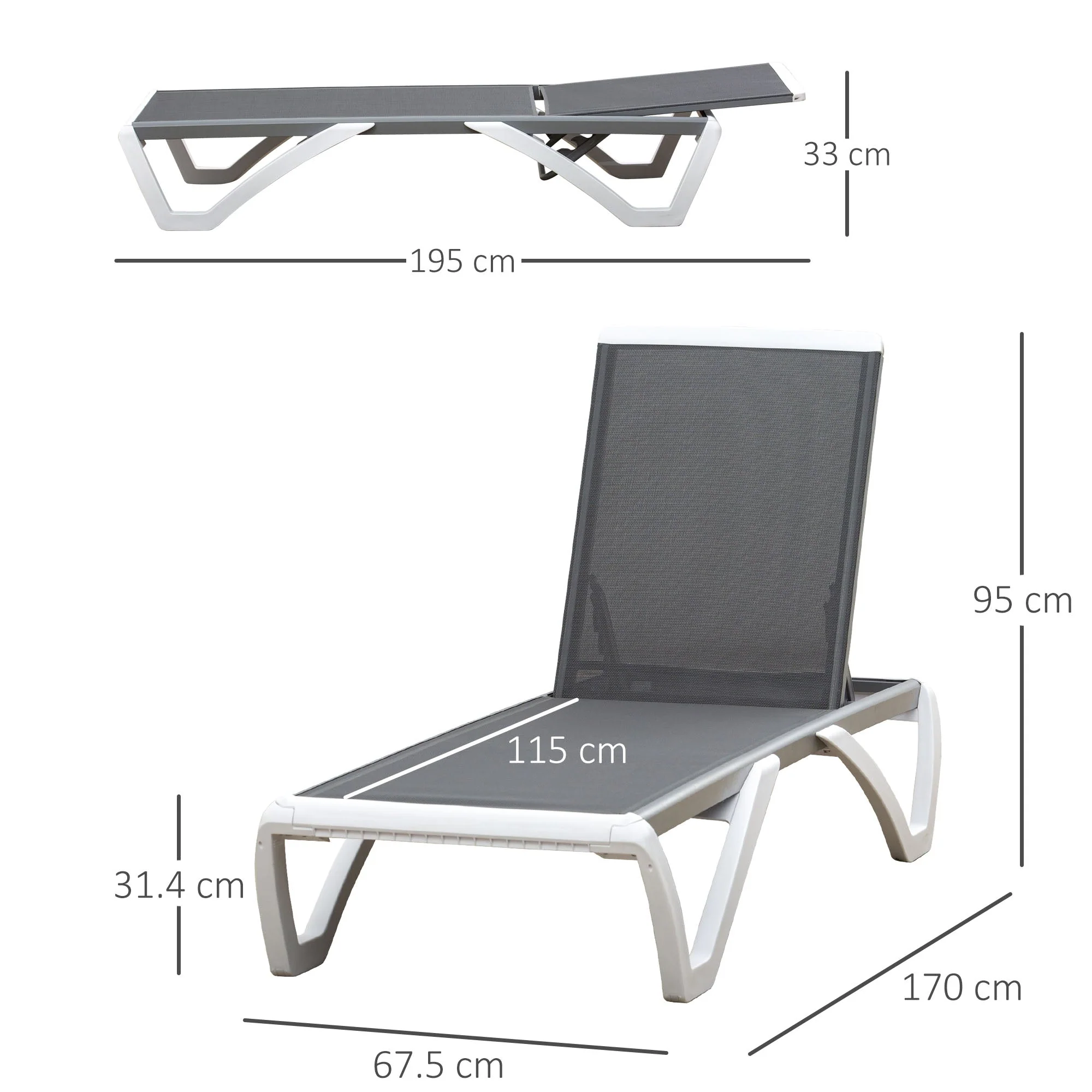 Portable Outdoor Chaise Lounge Sun Lounger with Adjustable Back - Image 3