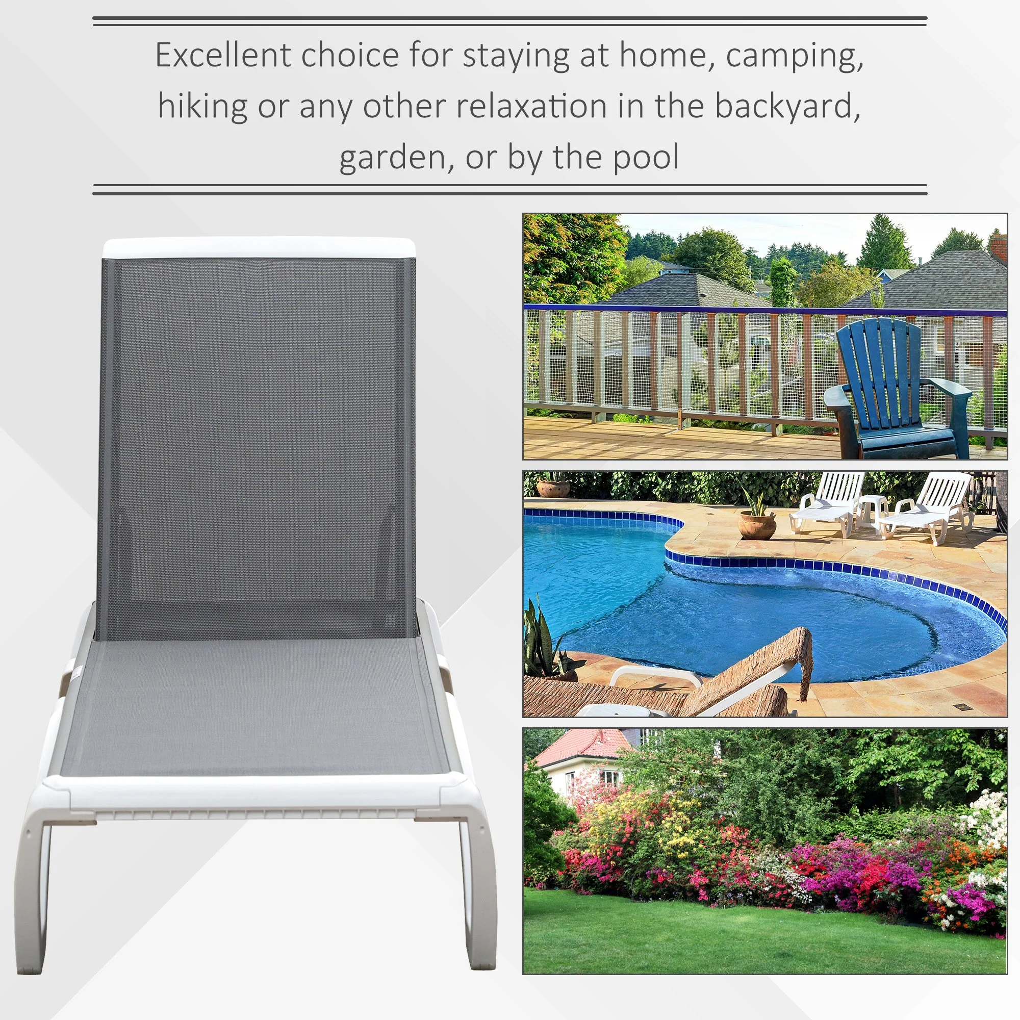 Portable Outdoor Chaise Lounge Sun Lounger with Adjustable Back - Image 7