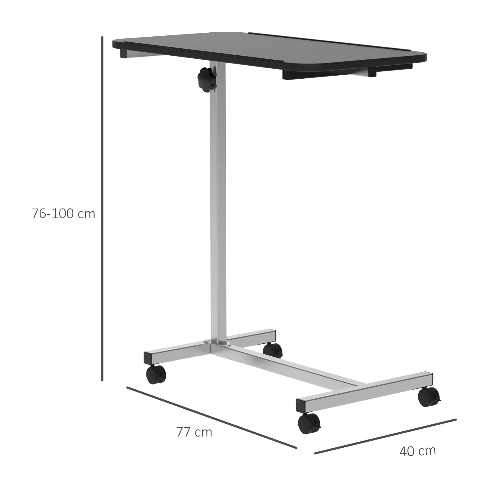 Portable Overbed/Chair Table Sofa Side Notebook Laptop Desk PC Stand Height Adjustable w/ Lockable 4 Castors & Wooden Top - Black - Image 2