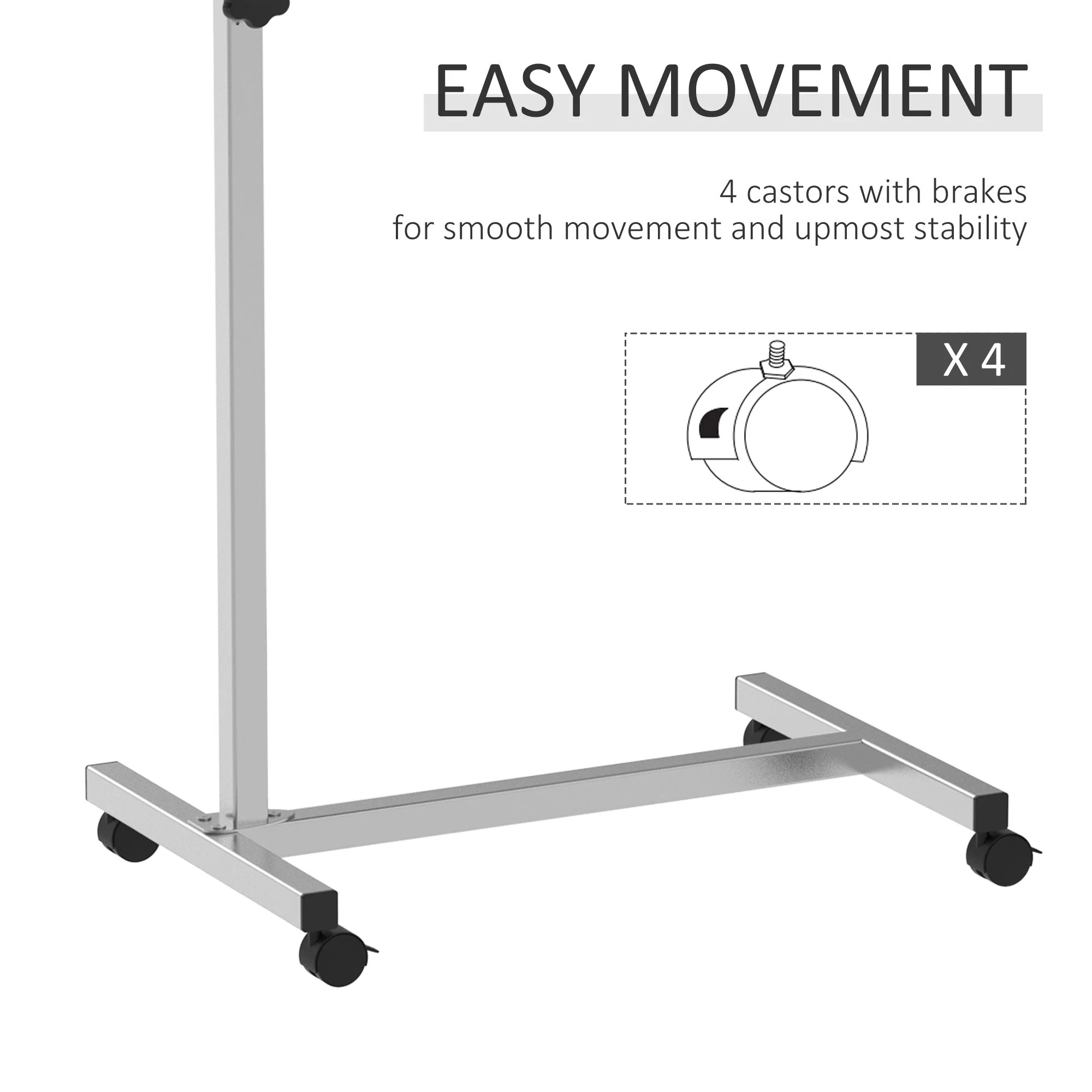 Portable Overbed/Chair Table Sofa Side Notebook Laptop Desk PC Stand Height Adjustable w/ Lockable 4 Castors & Wooden Top - Black - Image 5