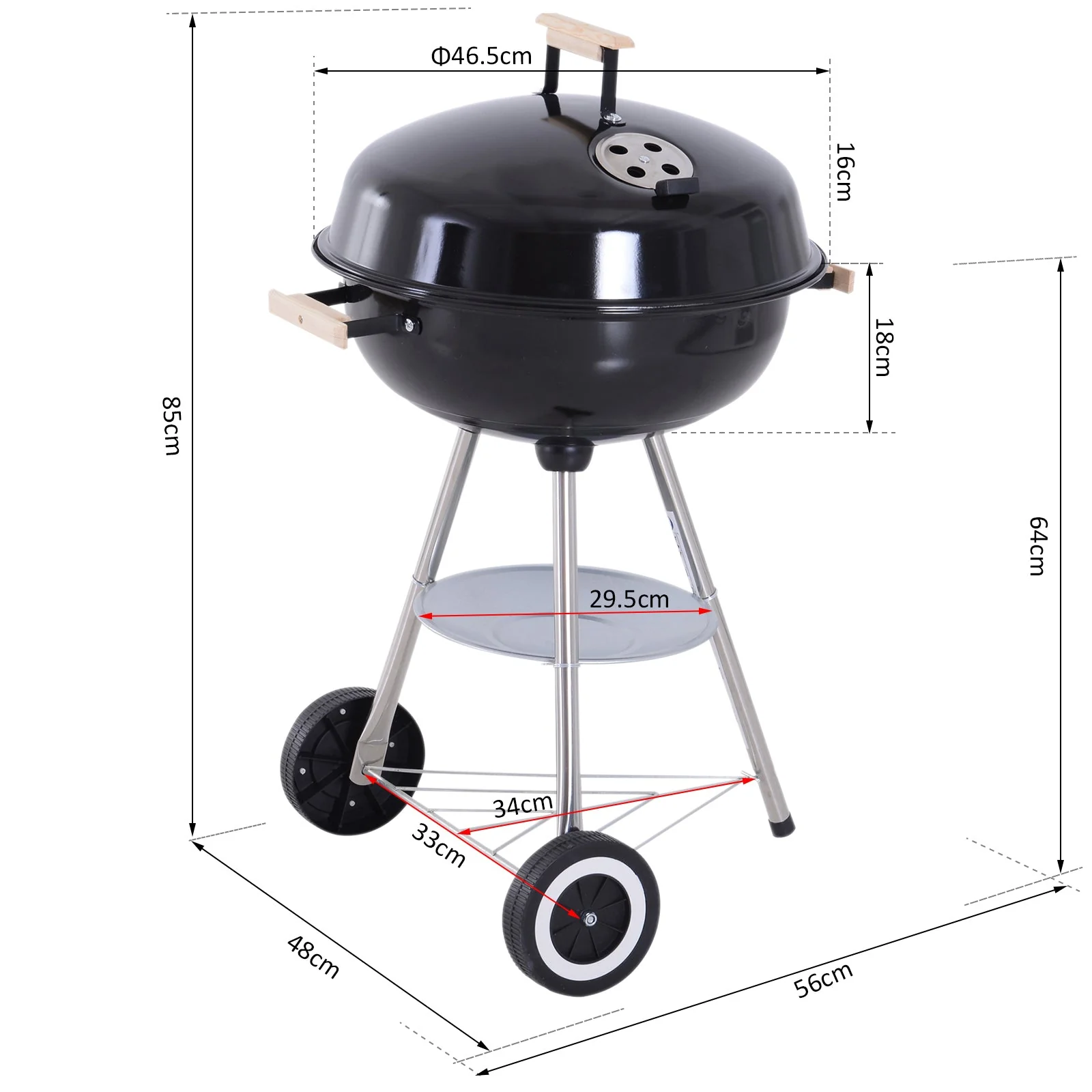 Portable Round Kettle Charcoal Grill BBQ Smoker with Lid Outdoor Heat Control Party Patio Barbecue Garden - Image 3