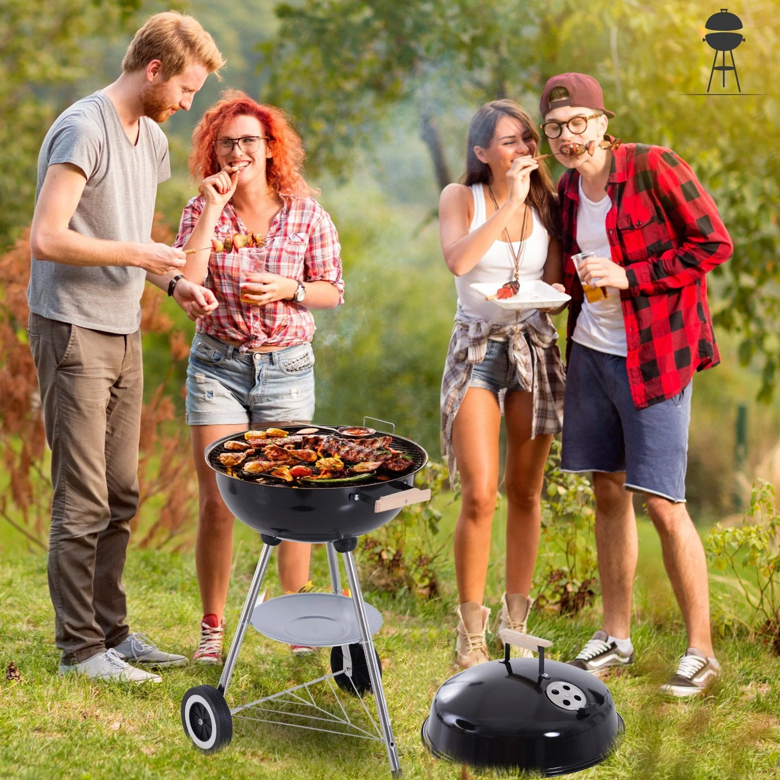Portable Round Kettle Charcoal Grill BBQ Smoker with Lid Outdoor Heat Control Party Patio Barbecue Garden - Image 6