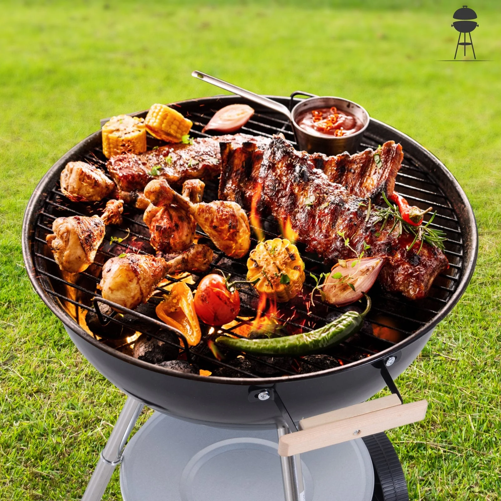 Portable Round Kettle Charcoal Grill BBQ Smoker with Lid Outdoor Heat Control Party Patio Barbecue Garden - Image 7