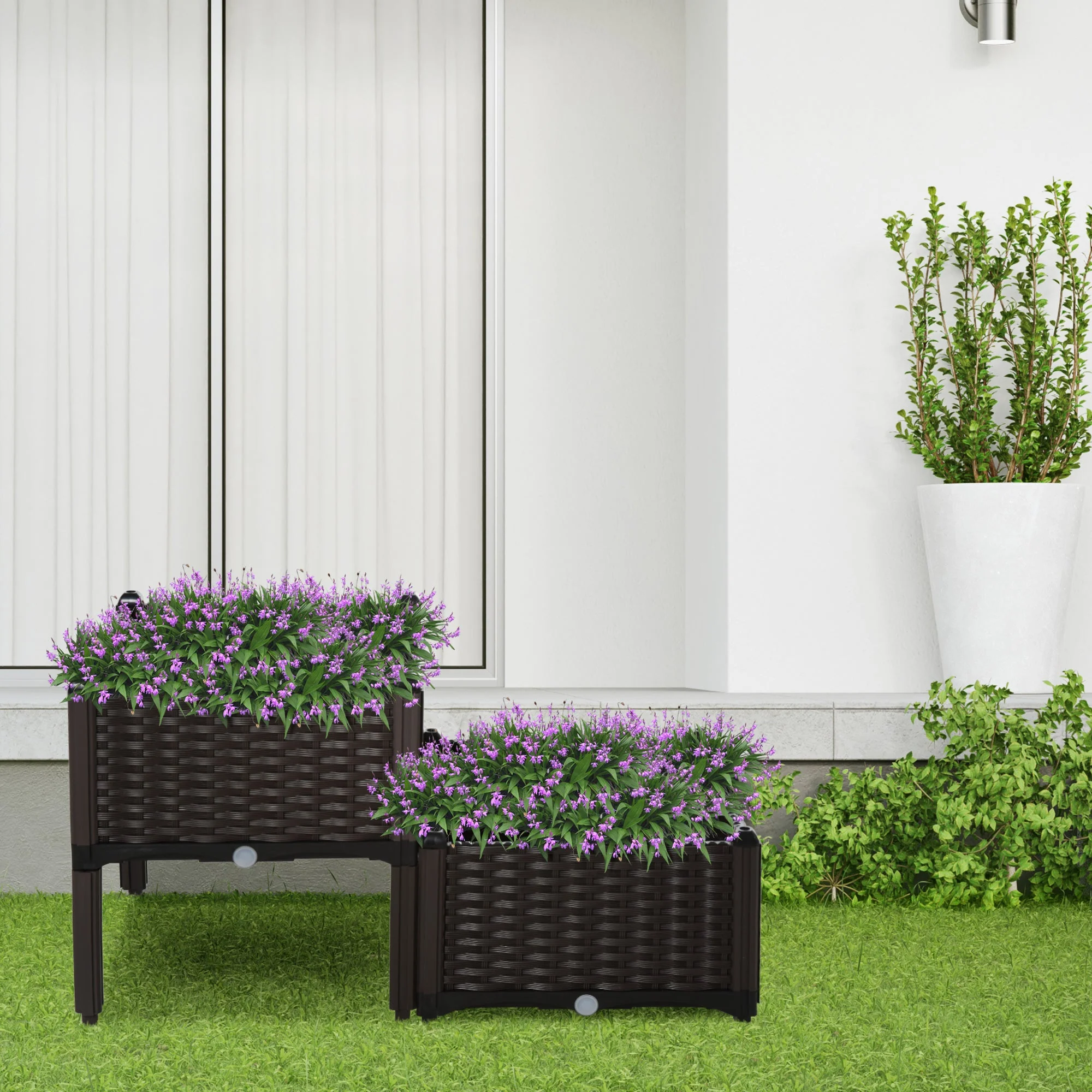 PP Set Of 2 Raised Outdoor Garden Planter Box Brown - Image 2