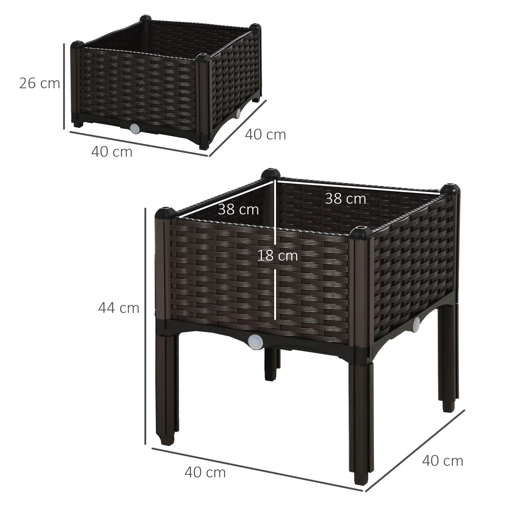 PP Set Of 2 Raised Outdoor Garden Planter Box Brown - Image 3
