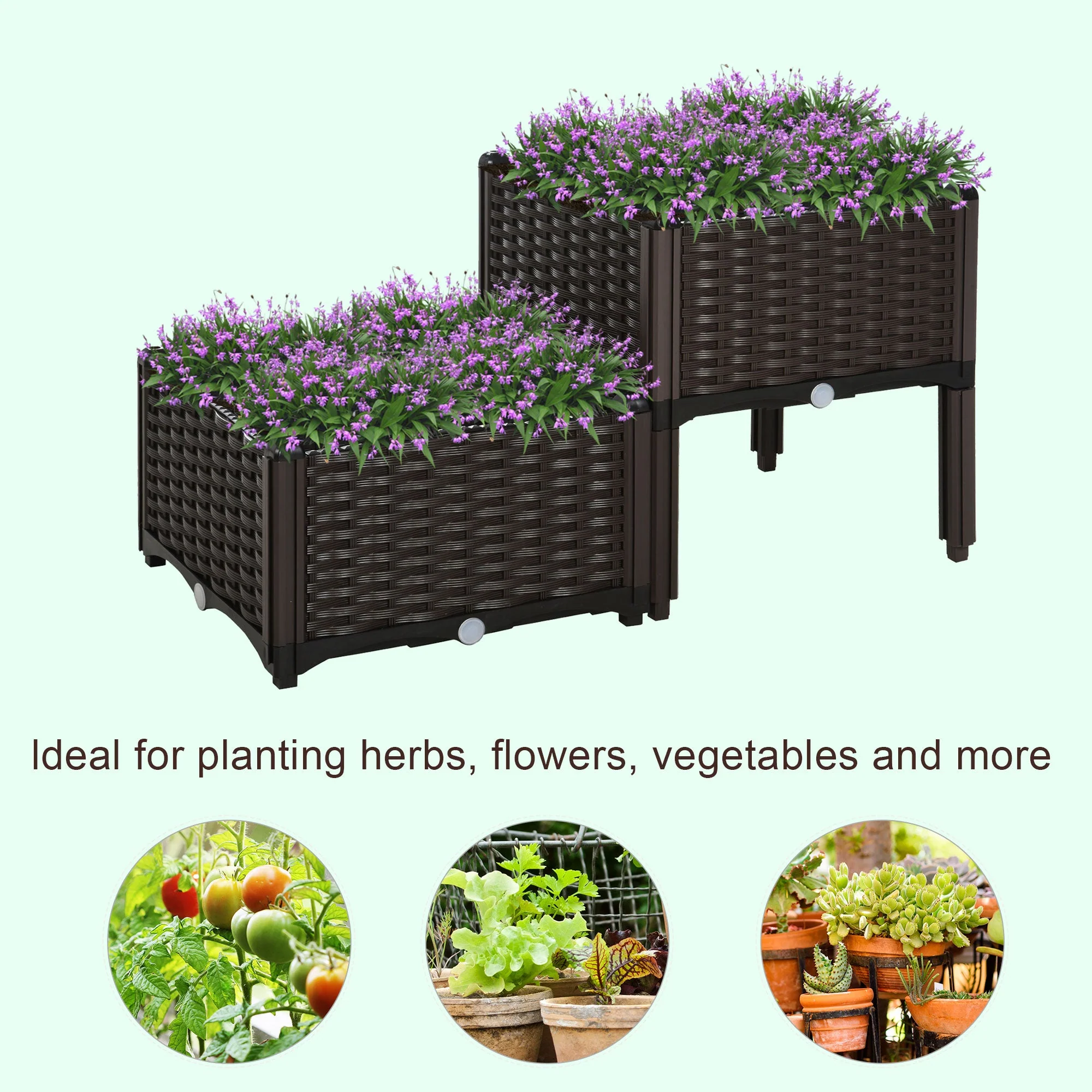 PP Set Of 2 Raised Outdoor Garden Planter Box Brown - Image 4