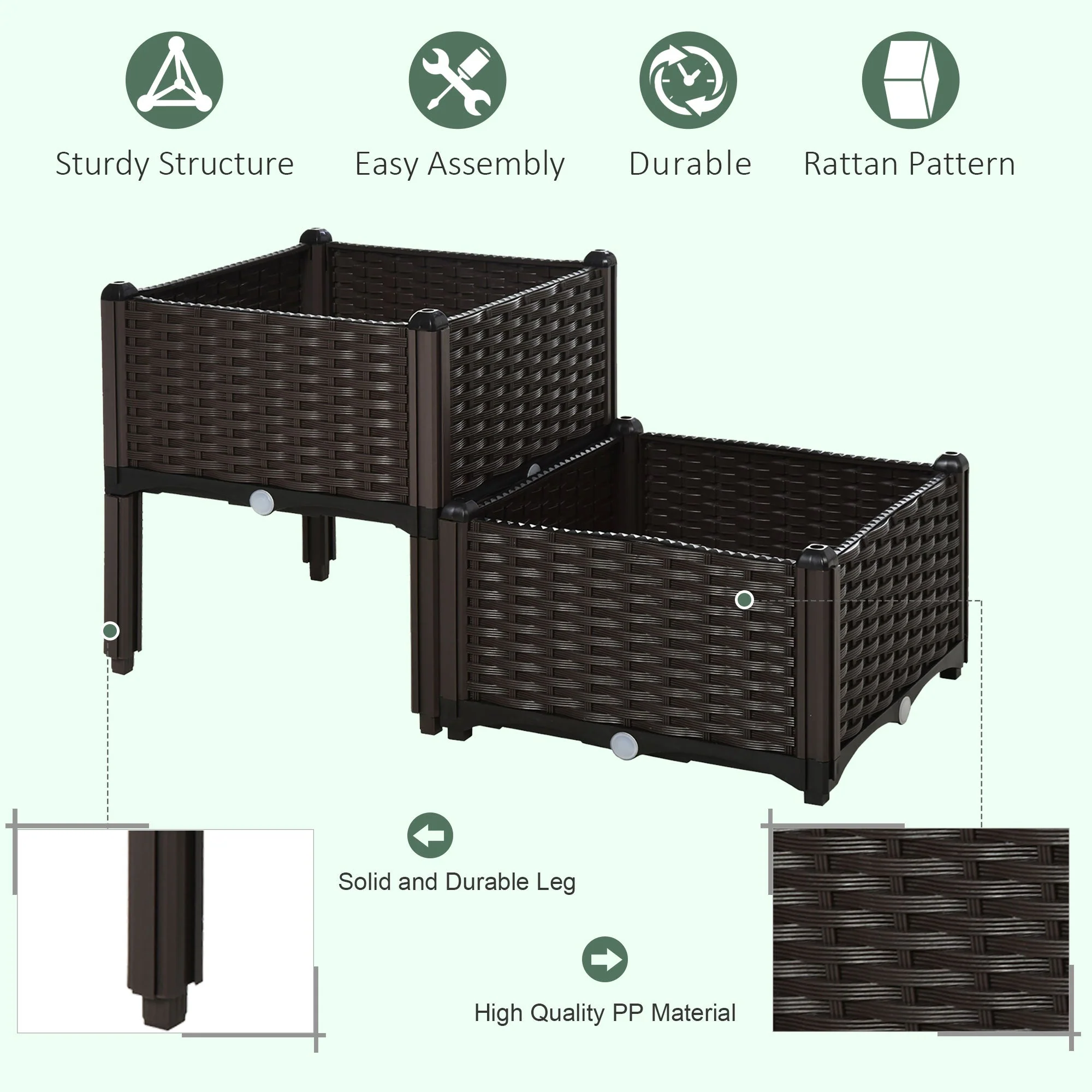 PP Set Of 2 Raised Outdoor Garden Planter Box Brown - Image 5
