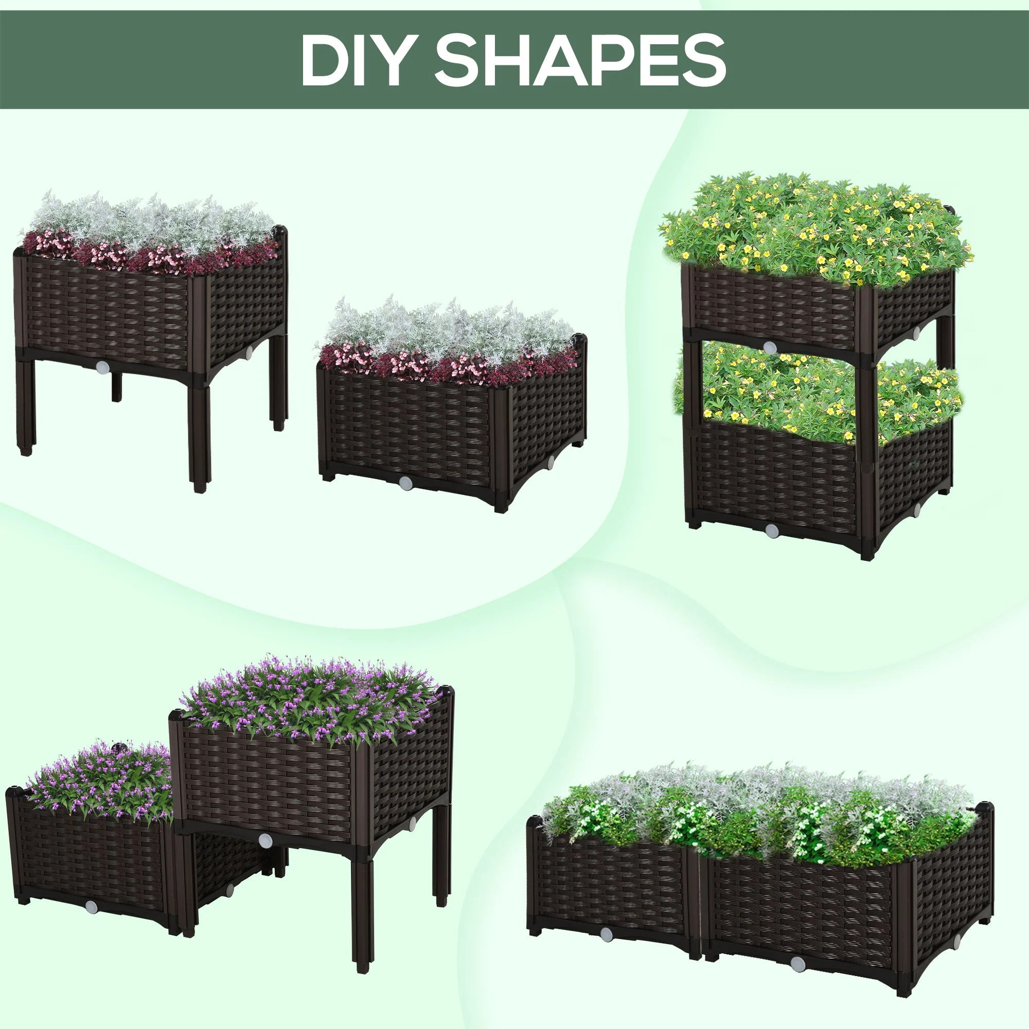 PP Set Of 2 Raised Outdoor Garden Planter Box Brown - Image 7