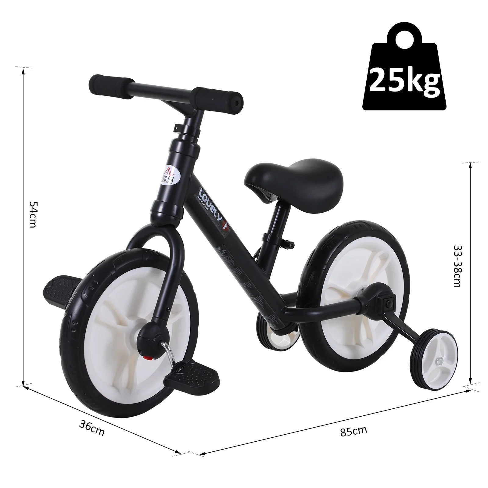 PP Toddlers Removable Stabiliser Kids Balance Bike Black - Image 4