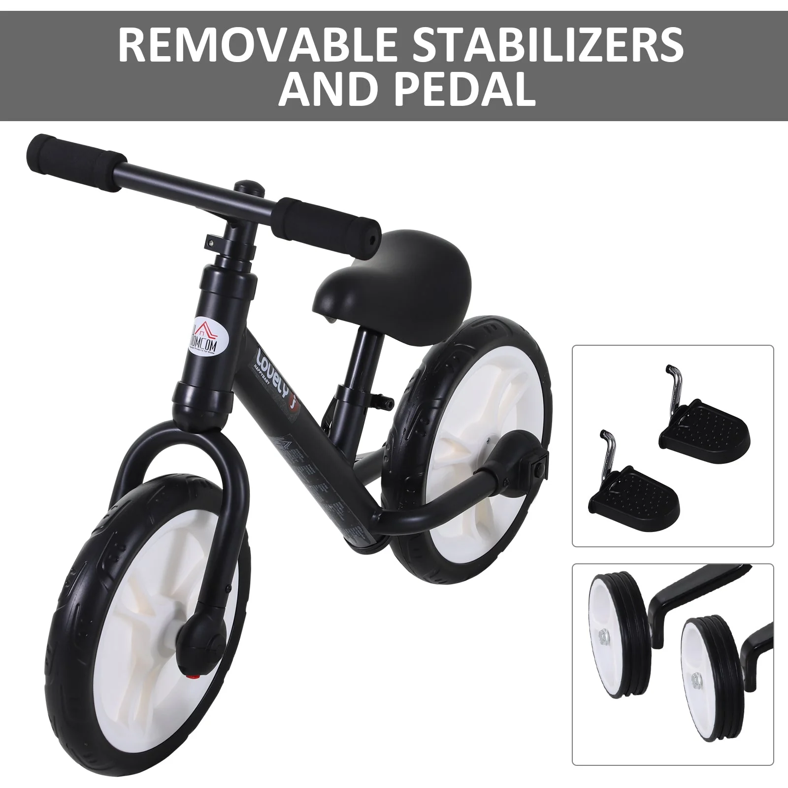 PP Toddlers Removable Stabiliser Kids Balance Bike Black - Image 6