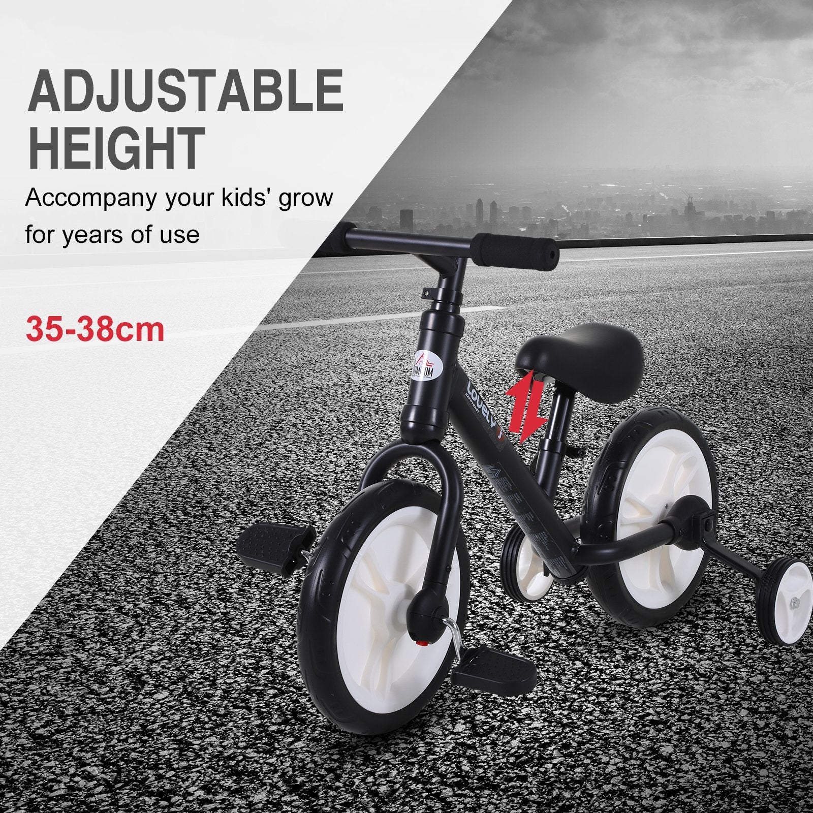PP Toddlers Removable Stabiliser Kids Balance Bike Black - Image 7